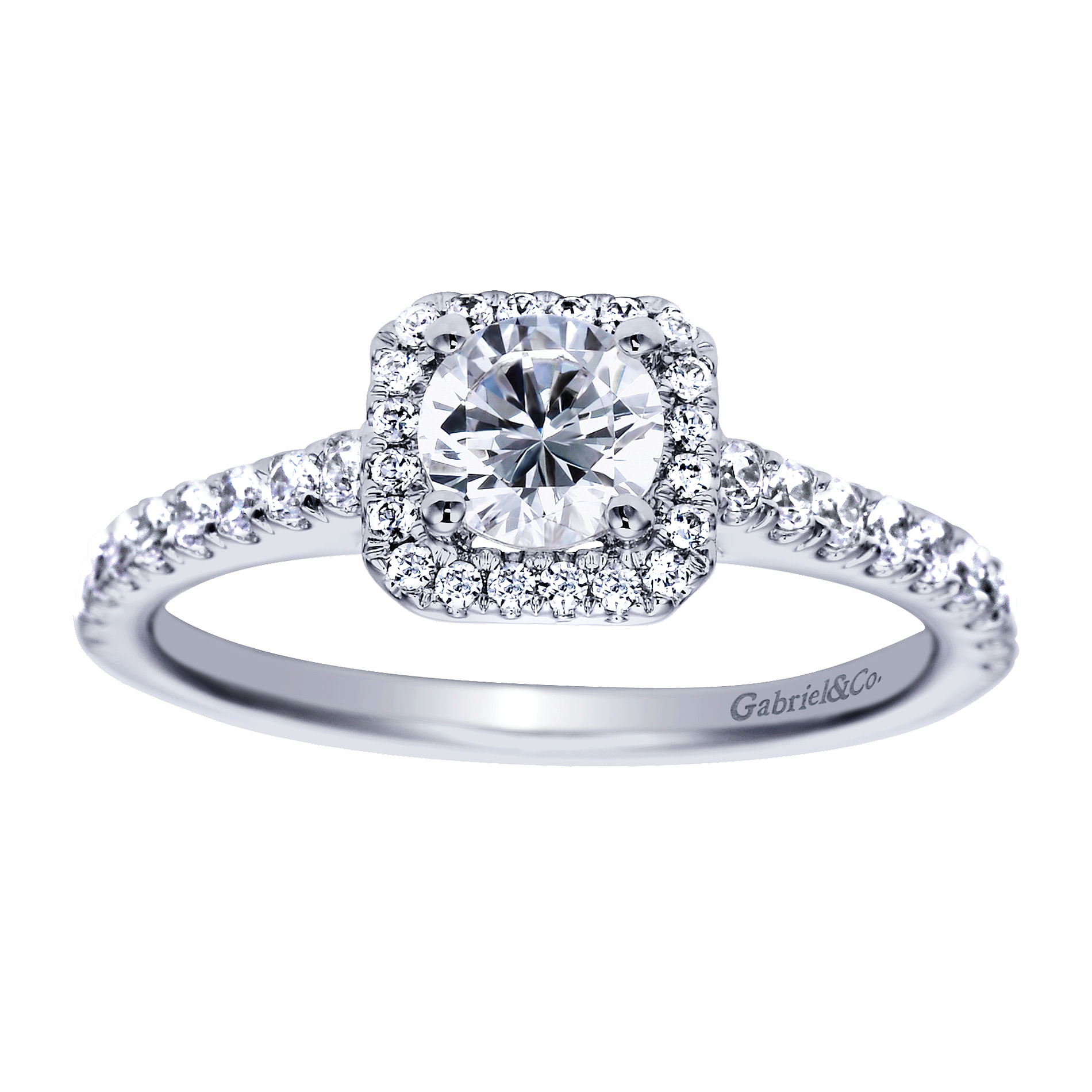 14k White Gold Diamond Halo Engagement Ring angle 5 14k White Gold Diamond Halo Engagement Ring angle 5