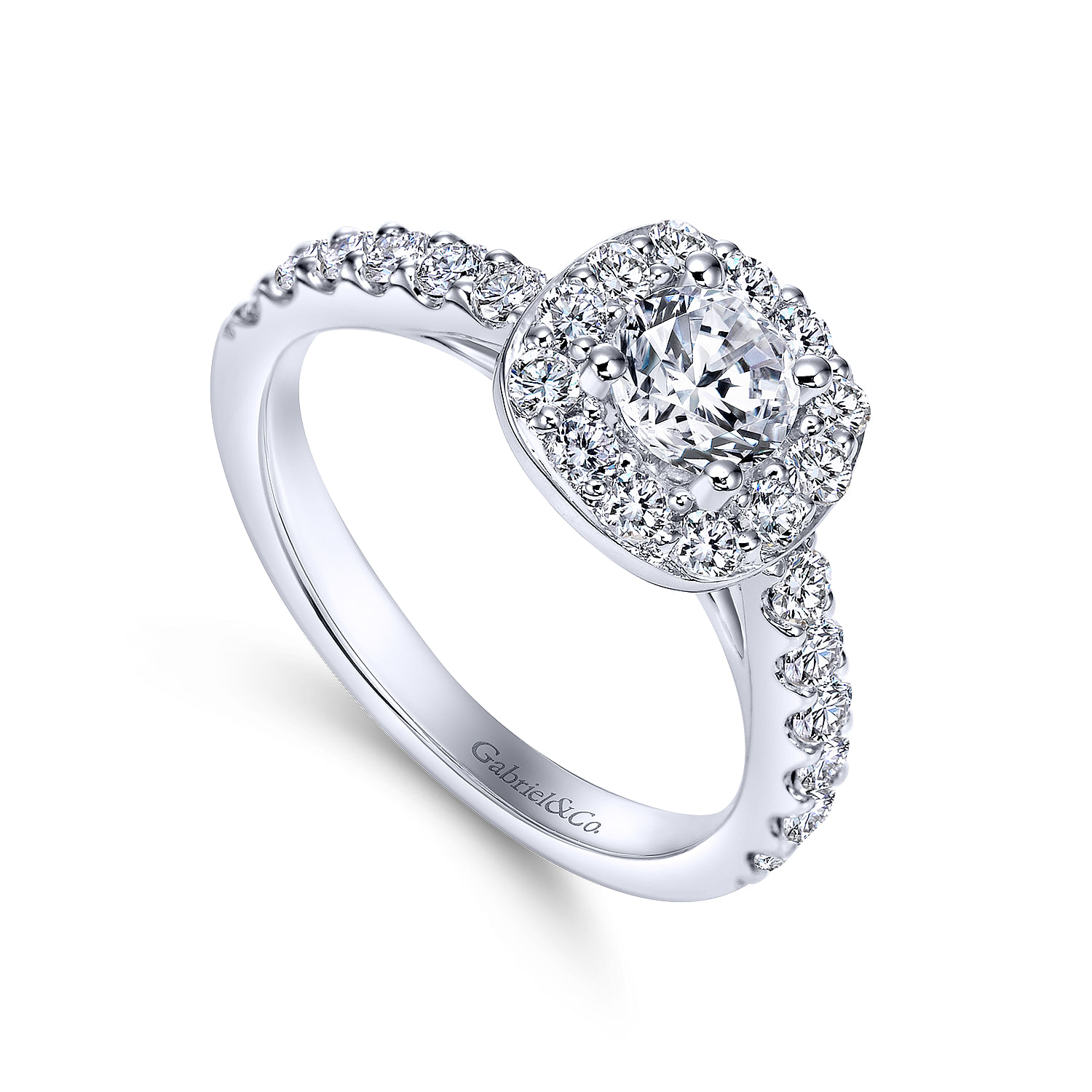 14k White Gold Diamond Halo Engagement Ring angle 3 14k White Gold Diamond Halo Engagement Ring angle 3