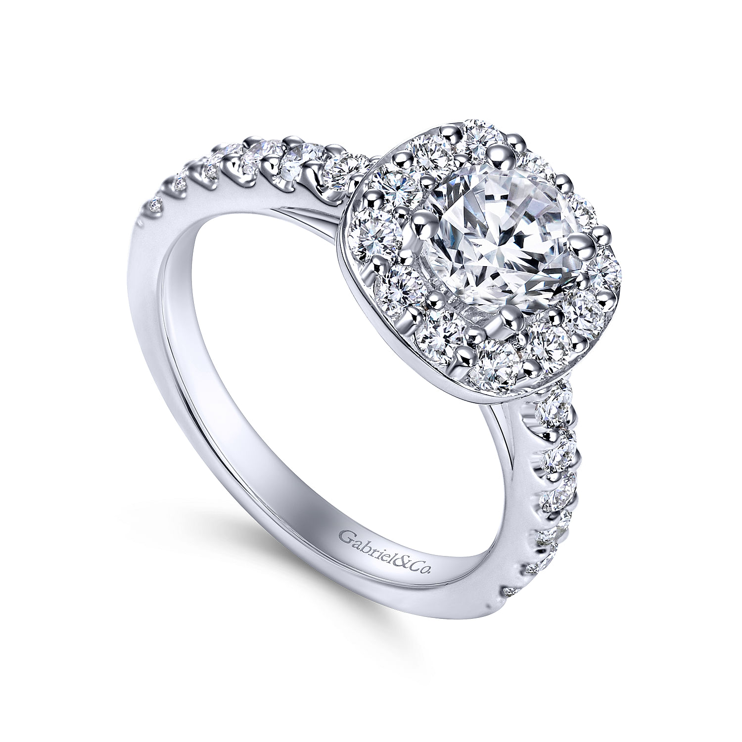 14k White Gold Diamond Halo Engagement Ring angle 3 14k White Gold Diamond Halo Engagement Ring angle 3