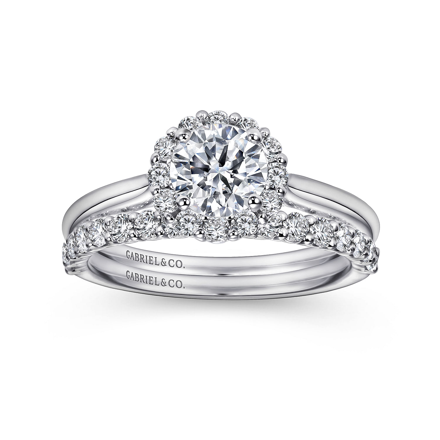 14k White Gold Diamond Halo Engagement Ring angle 4 14k White Gold Diamond Halo Engagement Ring angle 4