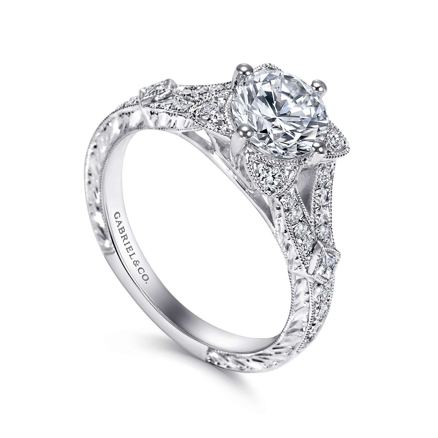 14k White Gold Diamond Halo Engagement Ring angle 3 14k White Gold Diamond Halo Engagement Ring angle 3