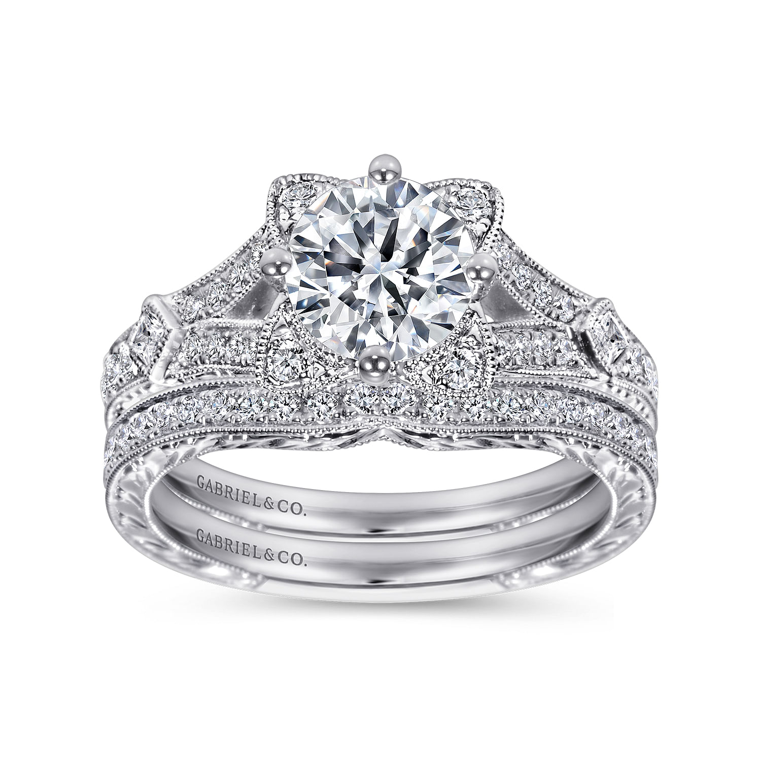 14k White Gold Diamond Halo Engagement Ring angle 4 14k White Gold Diamond Halo Engagement Ring angle 4