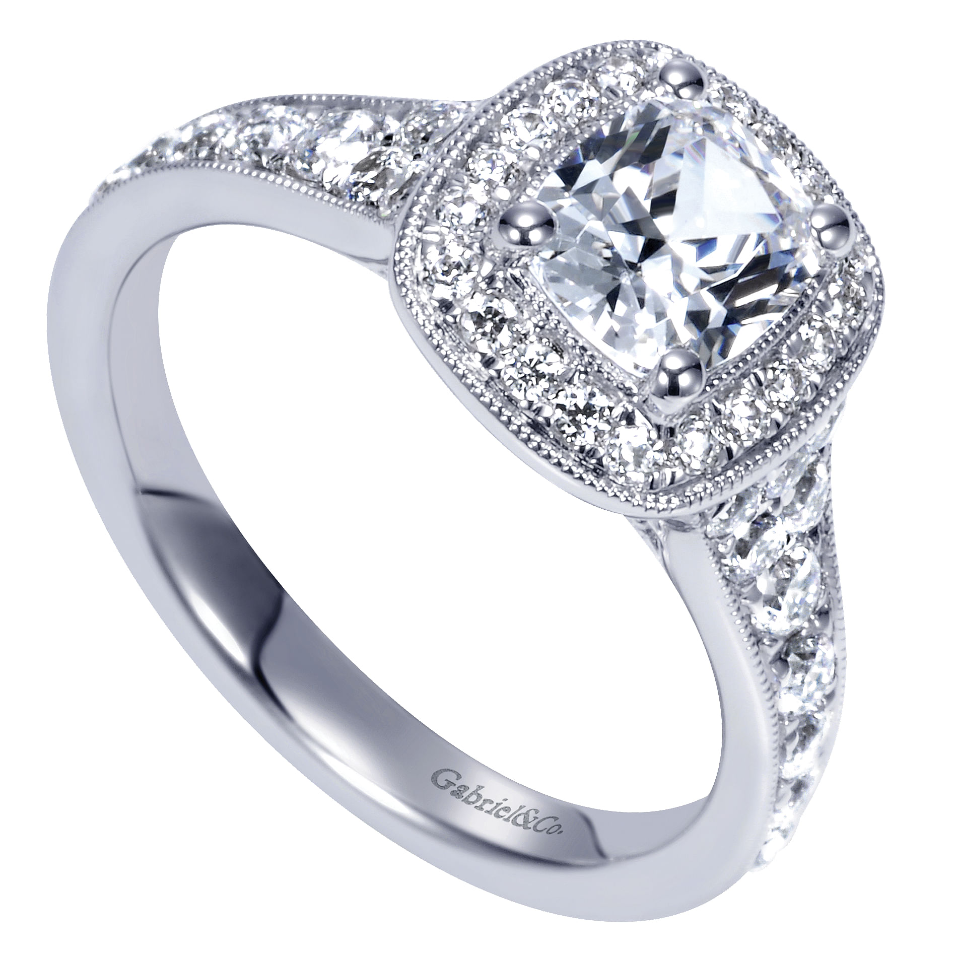 14k White Gold Diamond Halo Engagement Ring angle 3 14k White Gold Diamond Halo Engagement Ring angle 3