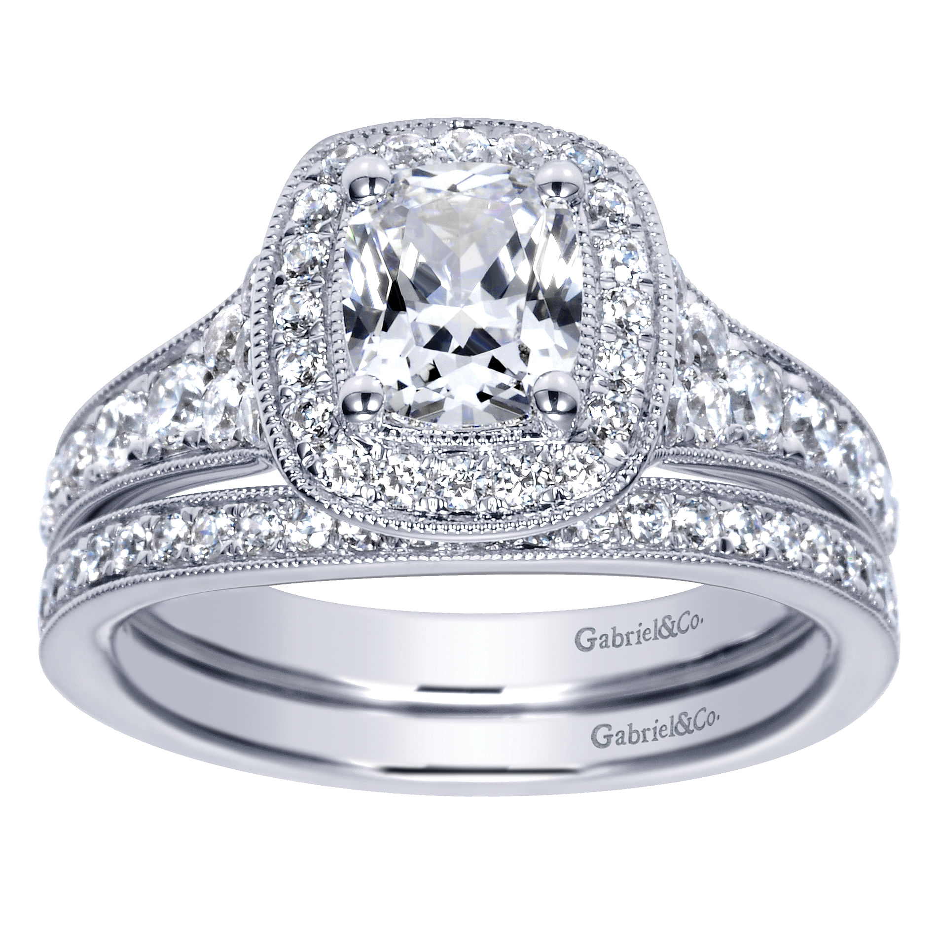 14k White Gold Diamond Halo Engagement Ring angle 4 14k White Gold Diamond Halo Engagement Ring angle 4