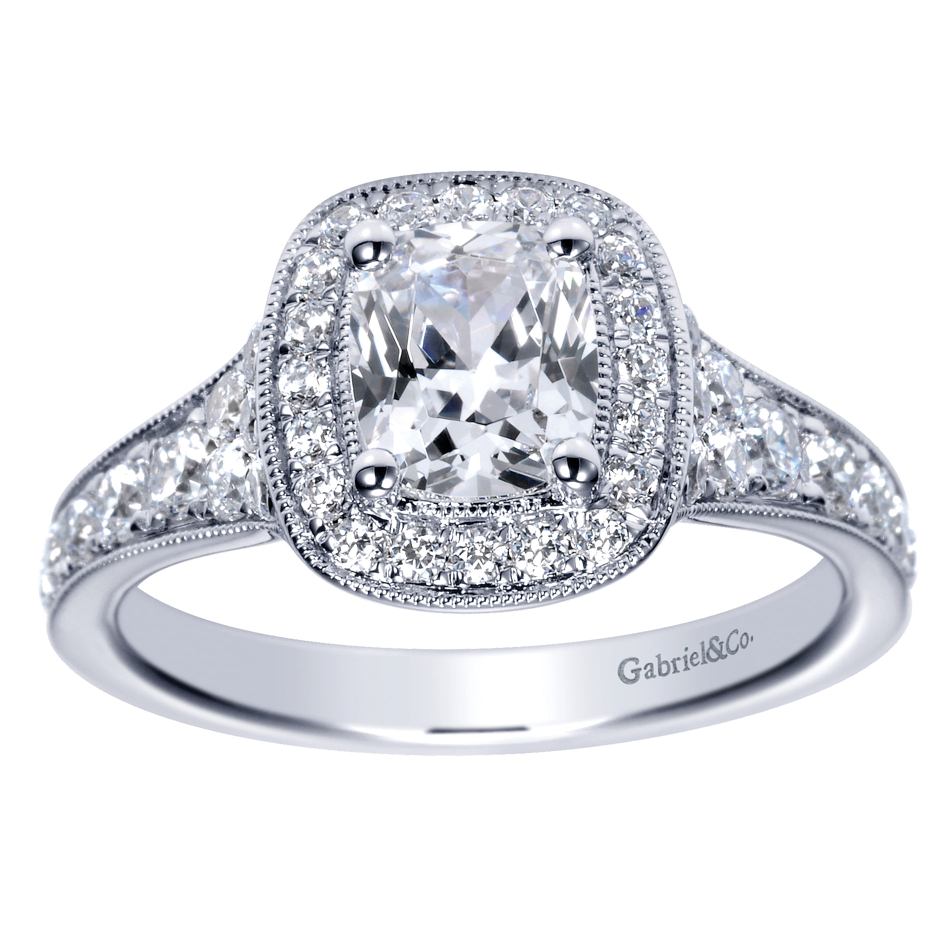 14k White Gold Diamond Halo Engagement Ring angle 5 14k White Gold Diamond Halo Engagement Ring angle 5