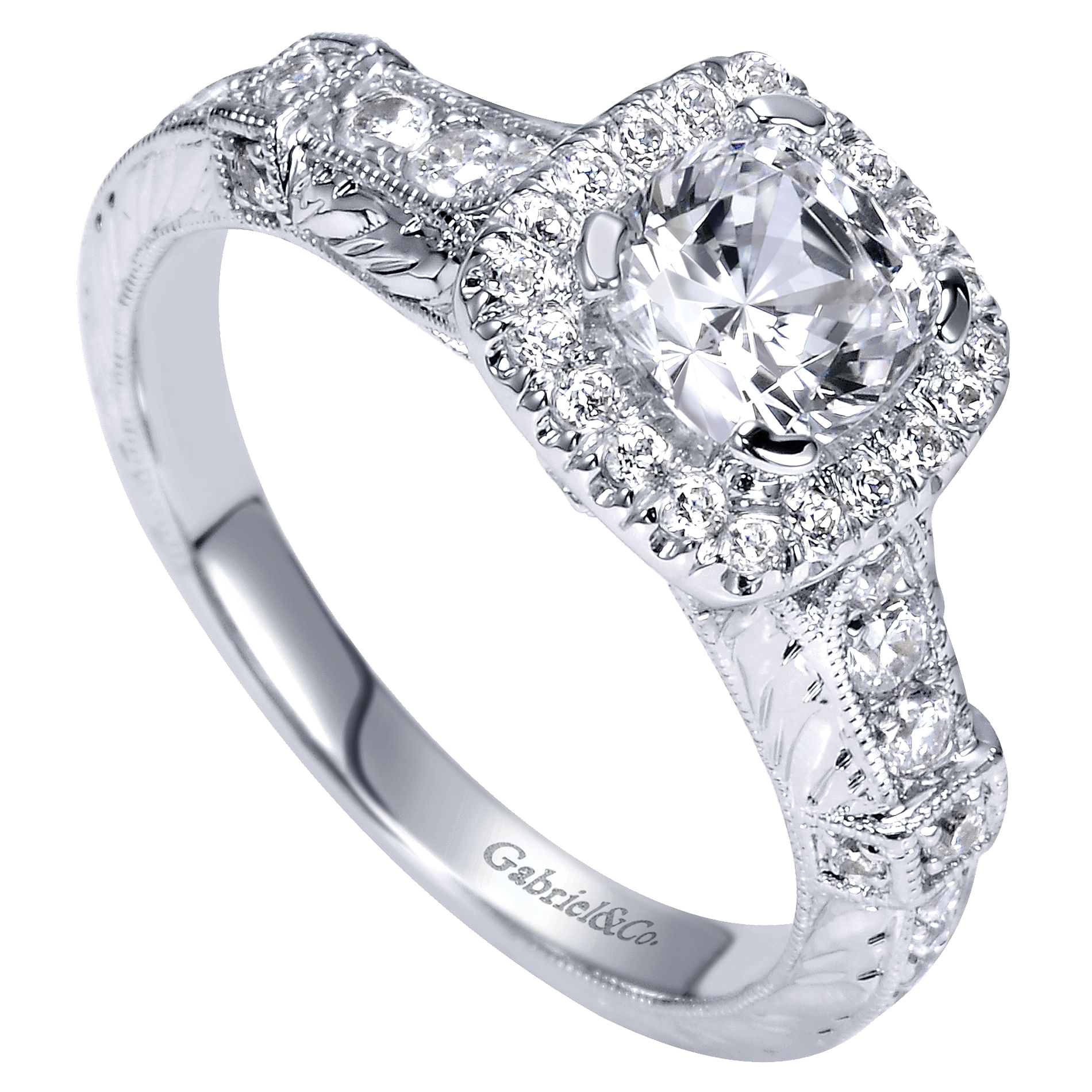 14k White Gold Diamond Halo Engagement Ring angle 3 14k White Gold Diamond Halo Engagement Ring angle 3