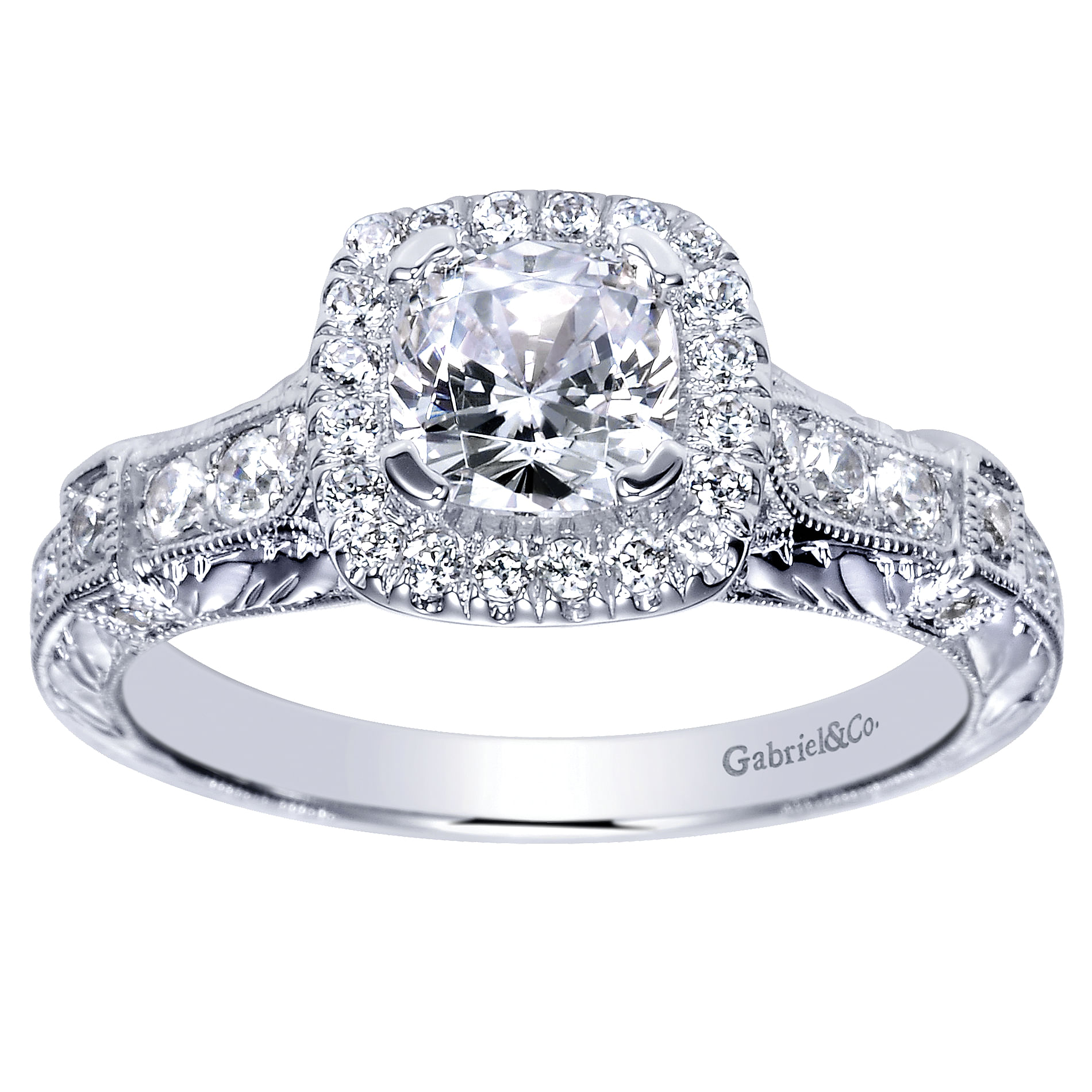 14k White Gold Diamond Halo Engagement Ring angle 5 14k White Gold Diamond Halo Engagement Ring angle 5