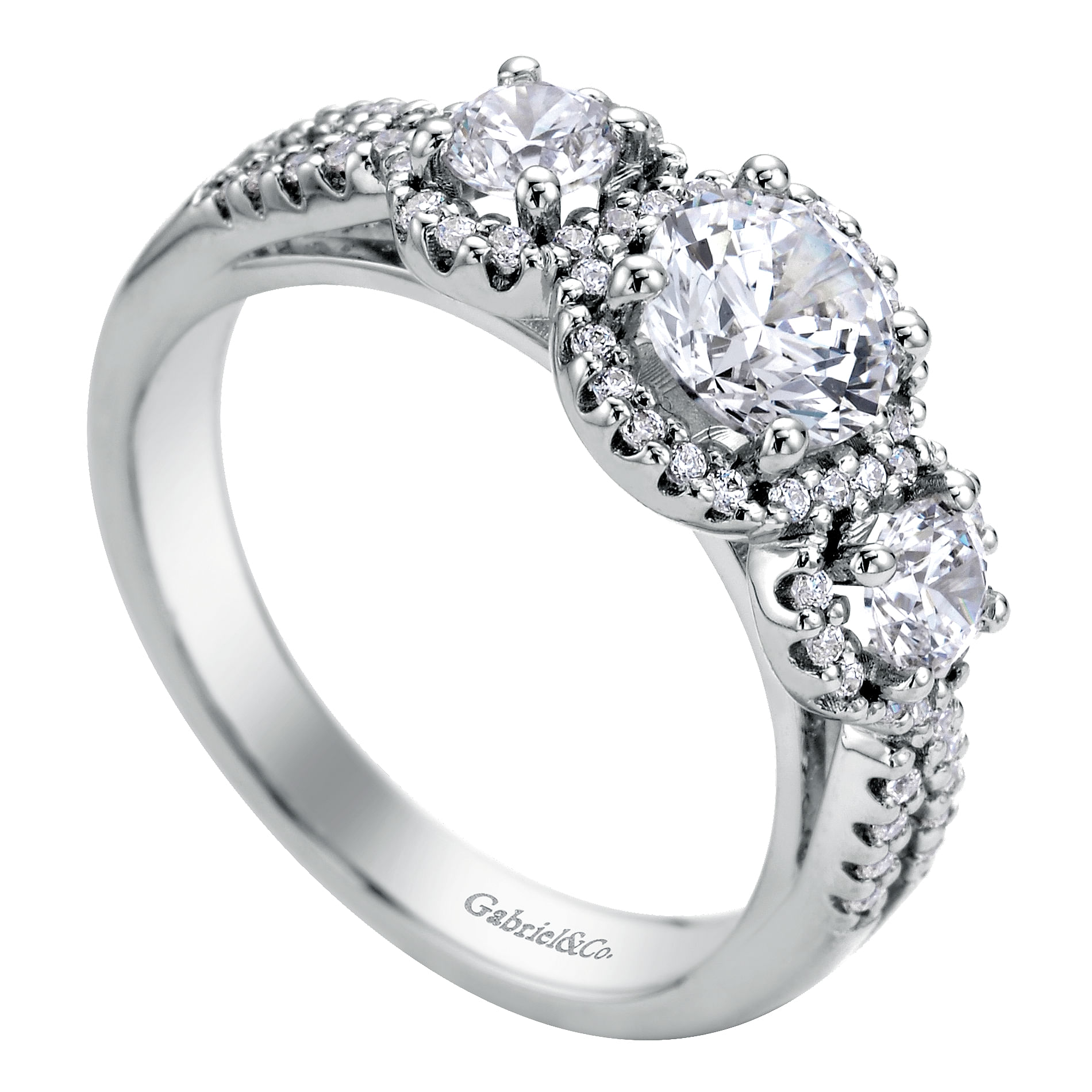14k White Gold Diamond Halo Engagement Ring angle 3 14k White Gold Diamond Halo Engagement Ring angle 3