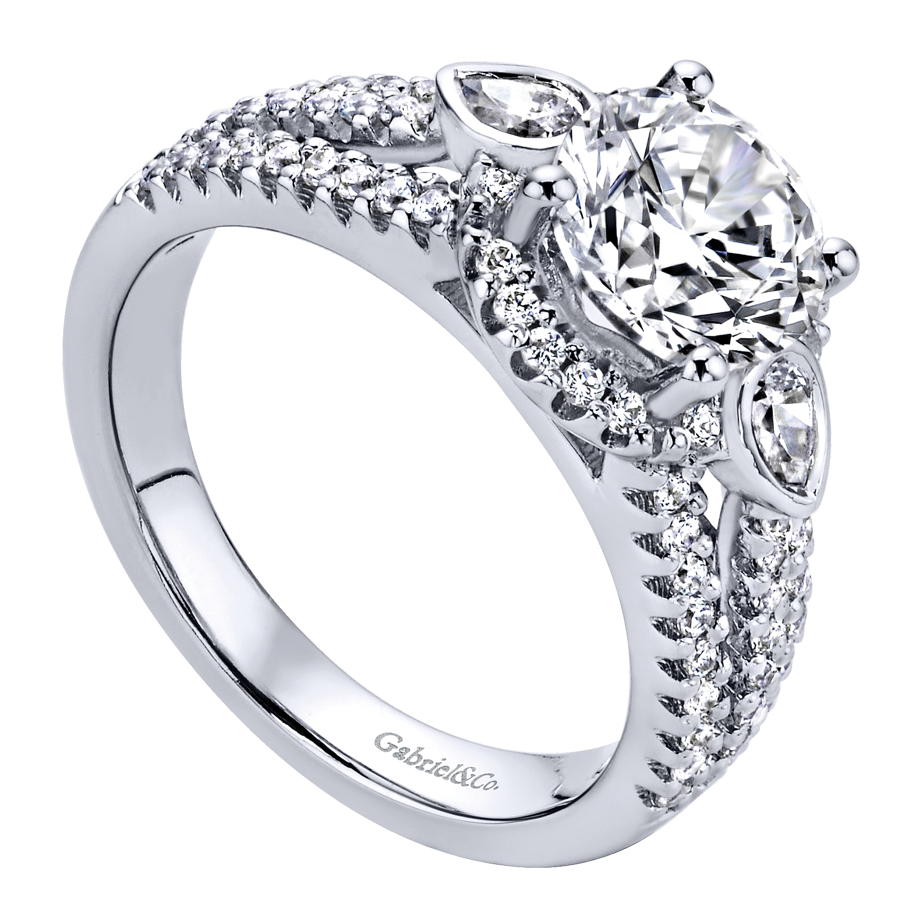 14k White Gold Diamond Halo Engagement Ring angle 3 14k White Gold Diamond Halo Engagement Ring angle 3