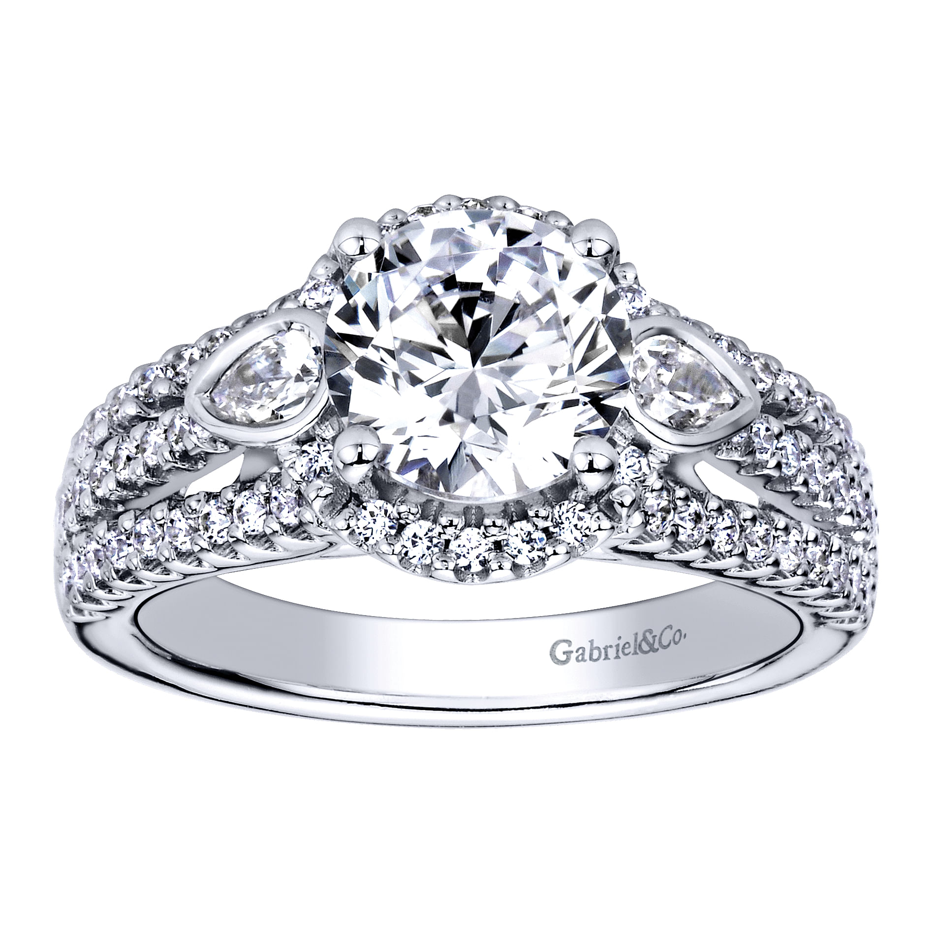 14k White Gold Diamond Halo Engagement Ring angle 5 14k White Gold Diamond Halo Engagement Ring angle 5