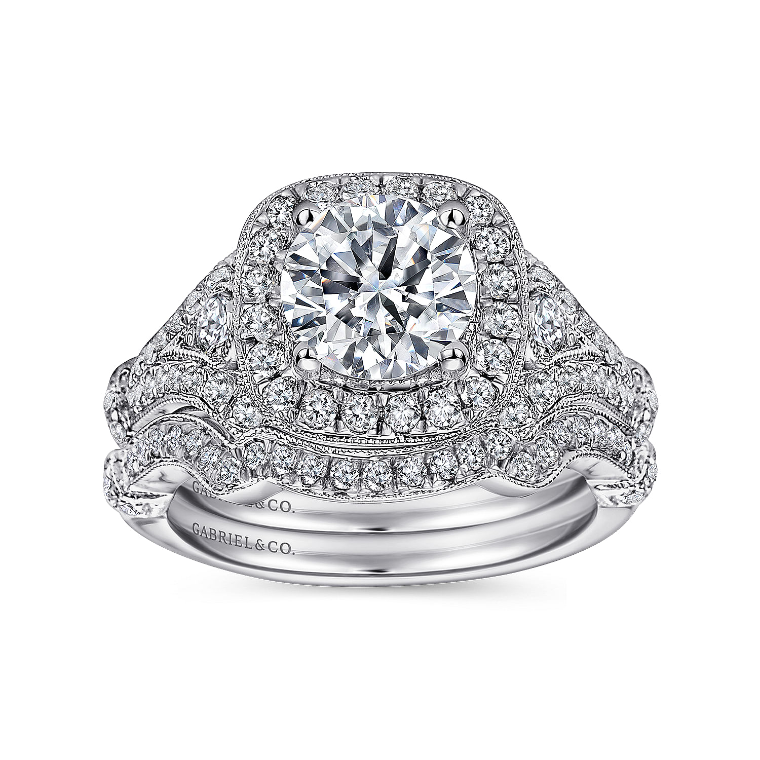 14k White Gold Diamond Halo Engagement Ring angle 4 14k White Gold Diamond Halo Engagement Ring angle 4