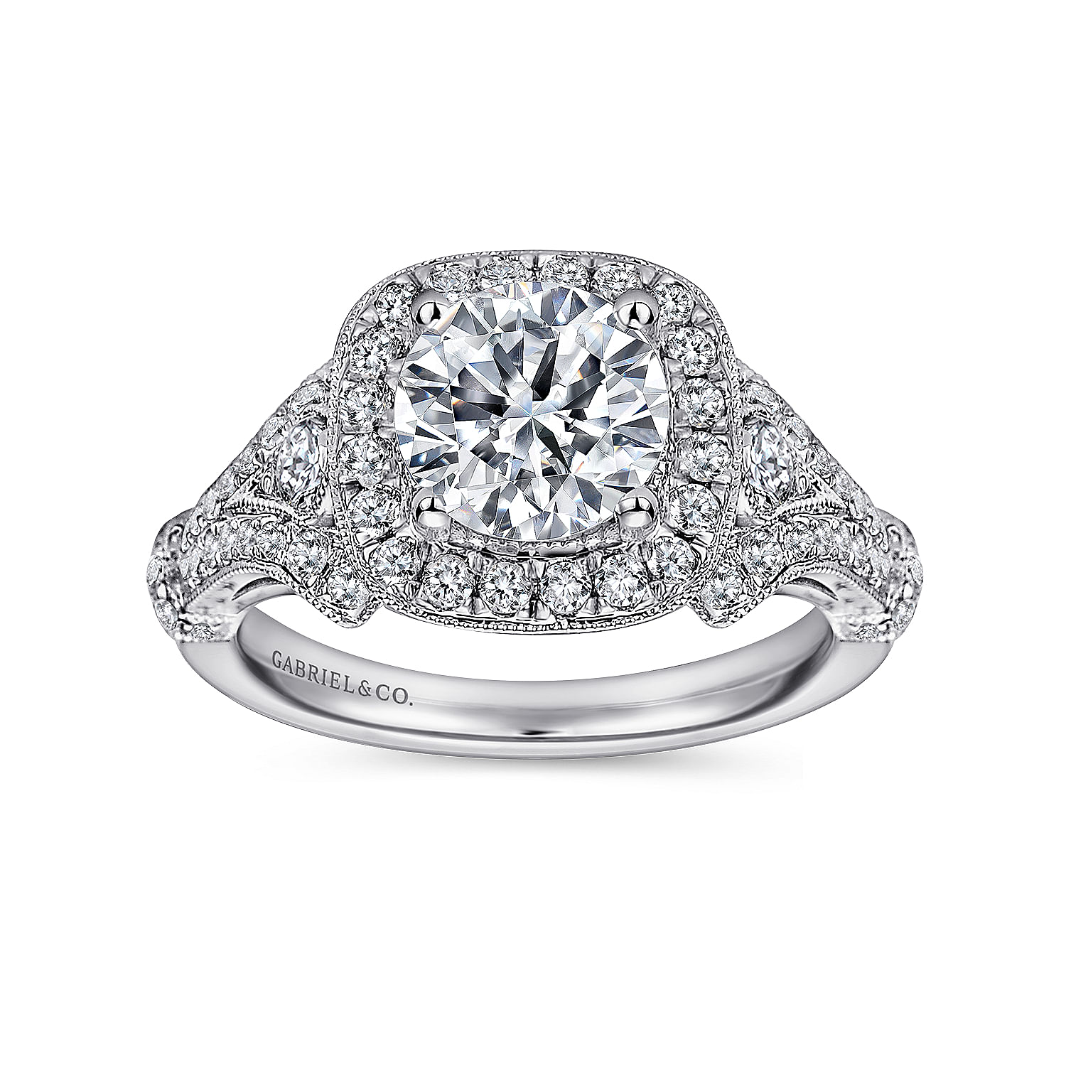 14k White Gold Diamond Halo Engagement Ring angle 5 14k White Gold Diamond Halo Engagement Ring angle 5