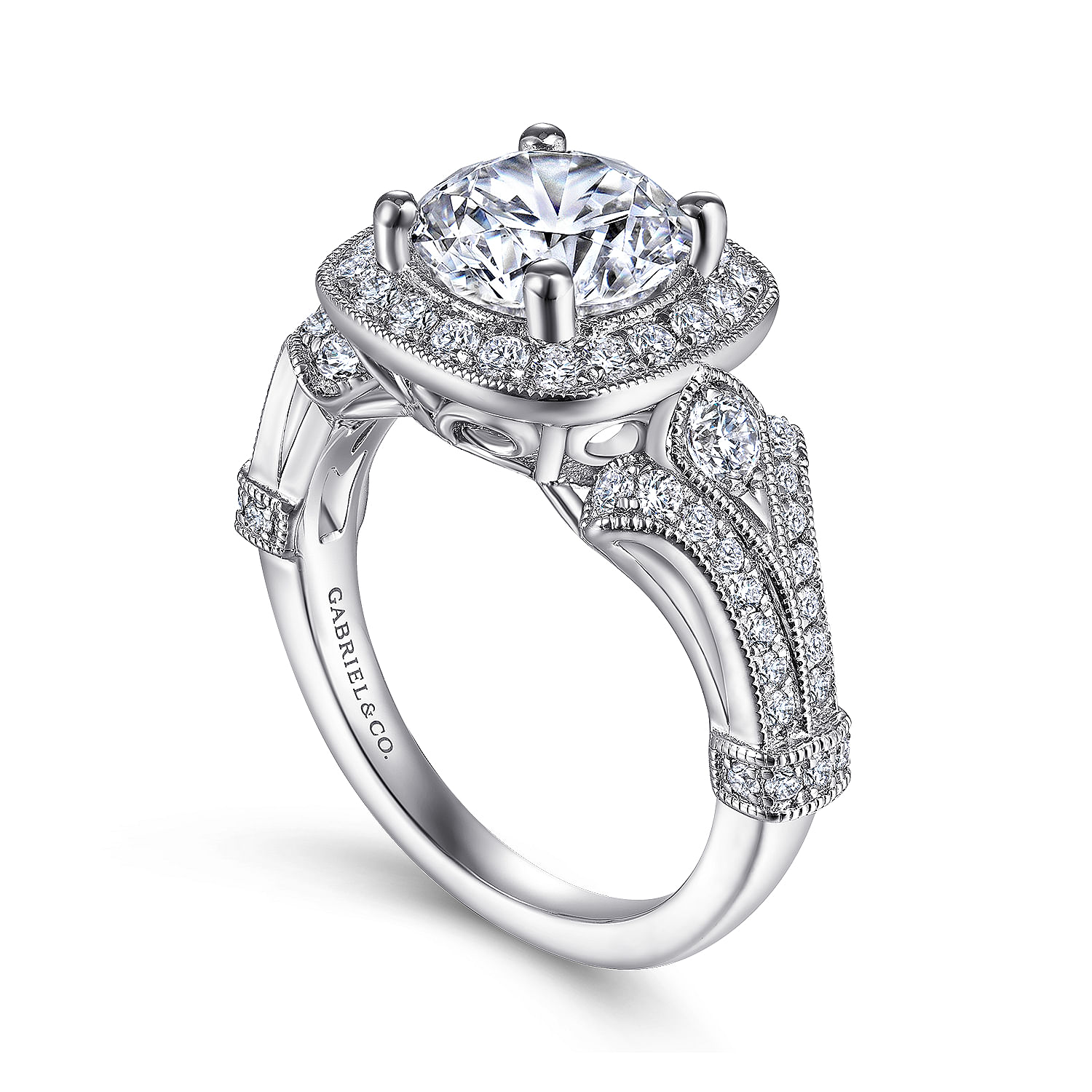 14k White Gold Diamond Halo Engagement Ring angle 3 14k White Gold Diamond Halo Engagement Ring angle 3
