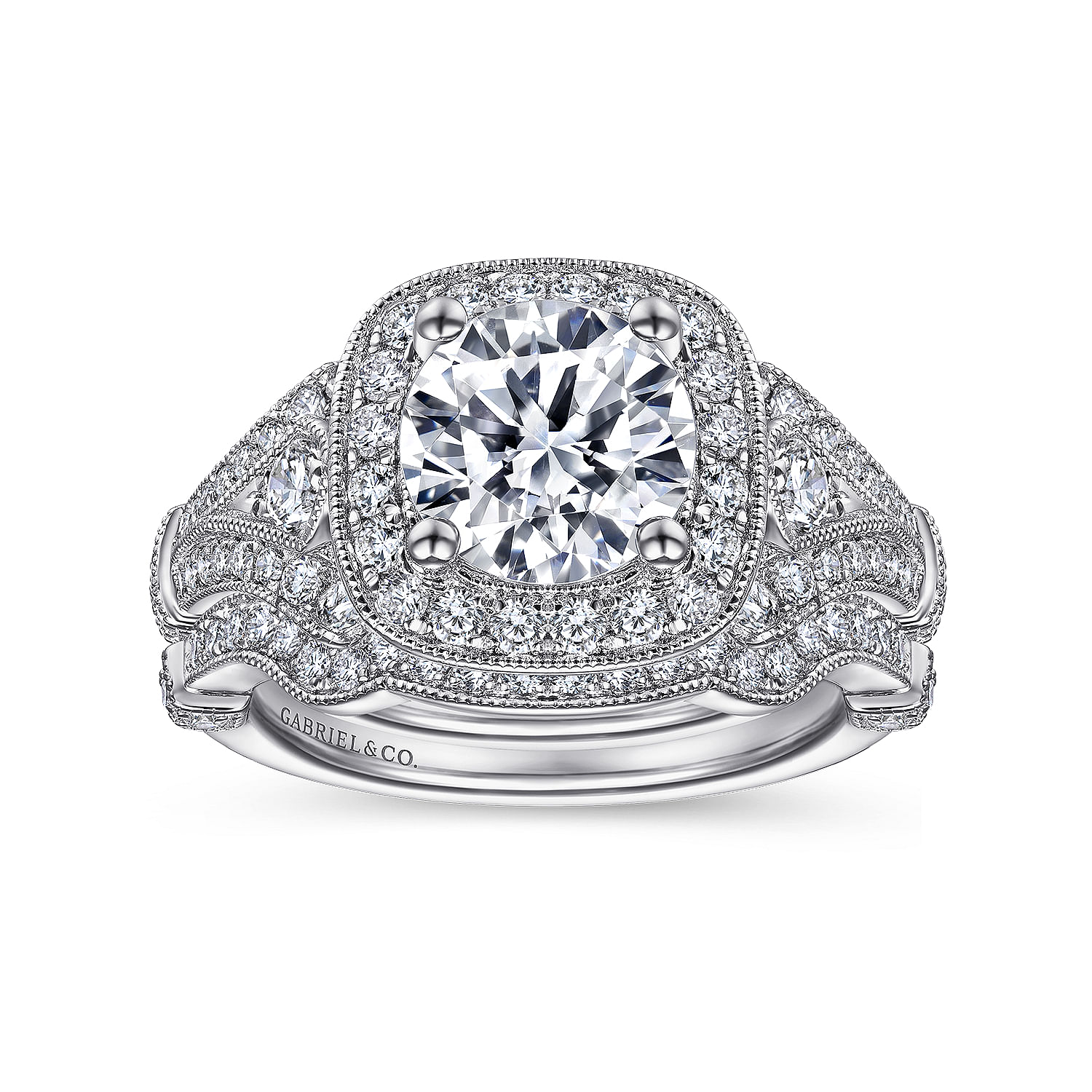 14k White Gold Diamond Halo Engagement Ring angle 4 14k White Gold Diamond Halo Engagement Ring angle 4