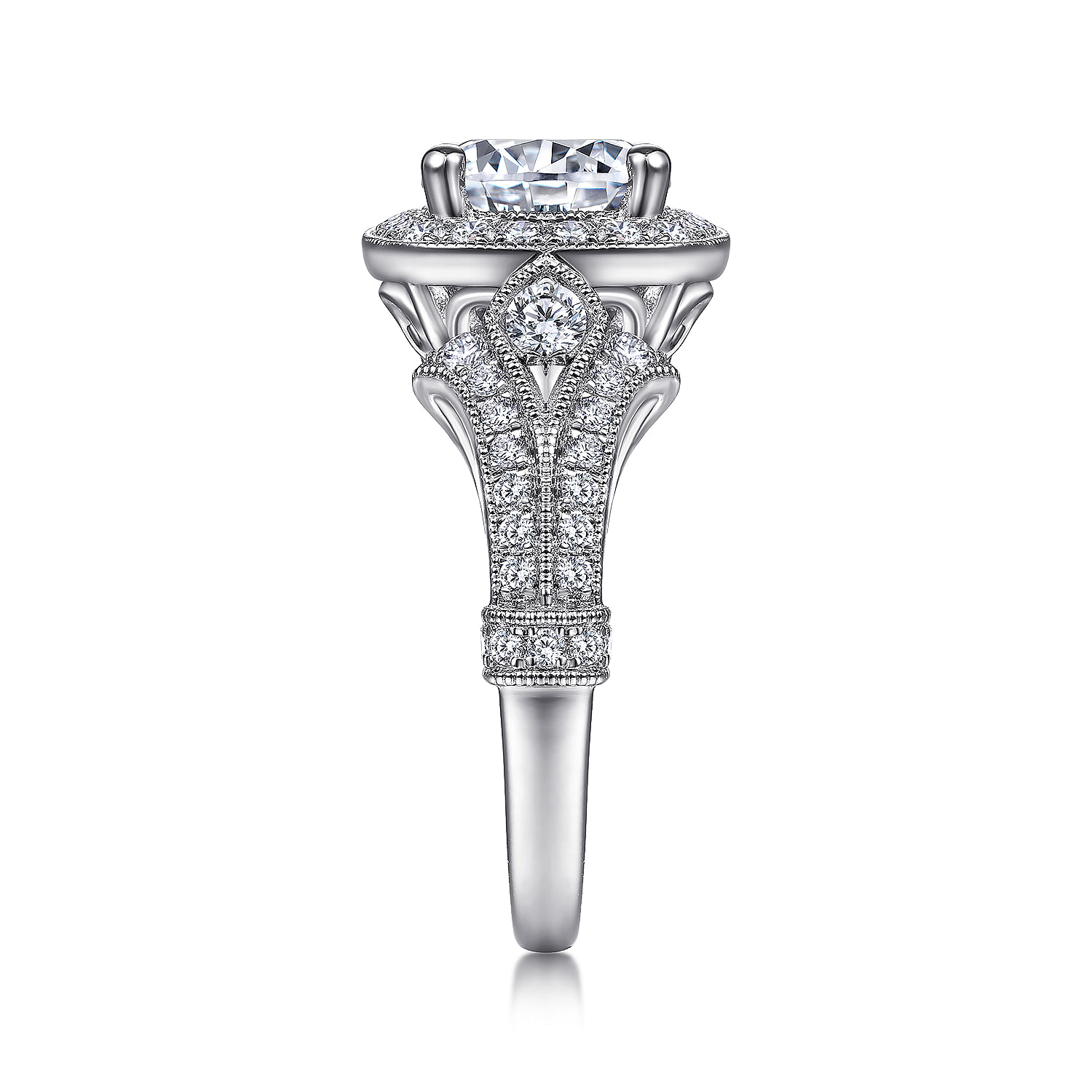 14k White Gold Diamond Halo Engagement Ring angle 5 14k White Gold Diamond Halo Engagement Ring angle 5