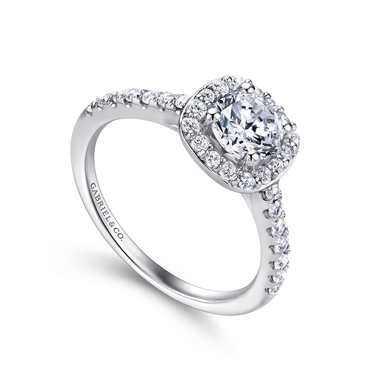 14k White Gold Diamond Halo Engagement Ring angle 3 14k White Gold Diamond Halo Engagement Ring angle 3
