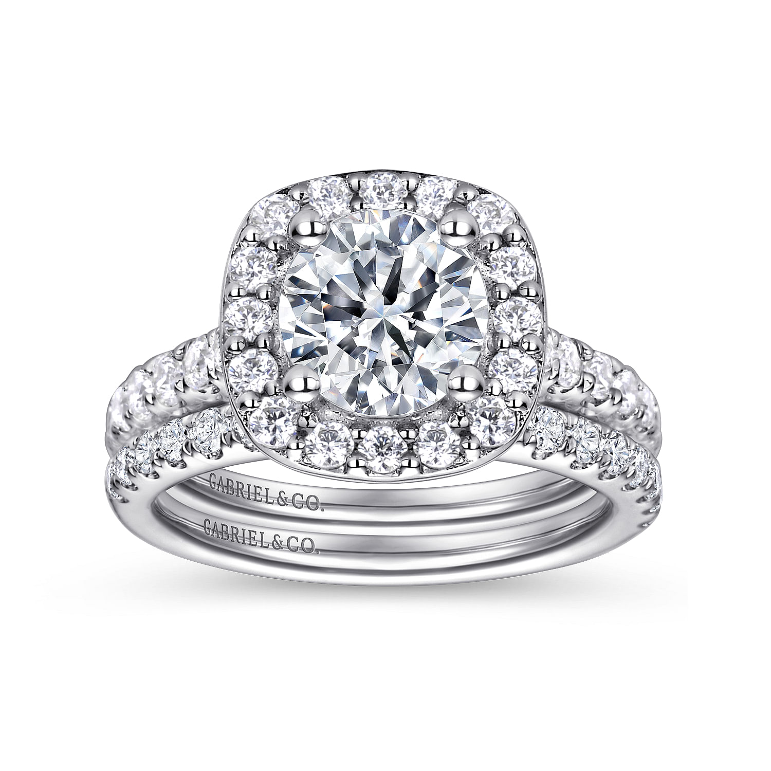 14k White Gold Diamond Halo Engagement Ring angle 4 14k White Gold Diamond Halo Engagement Ring angle 4