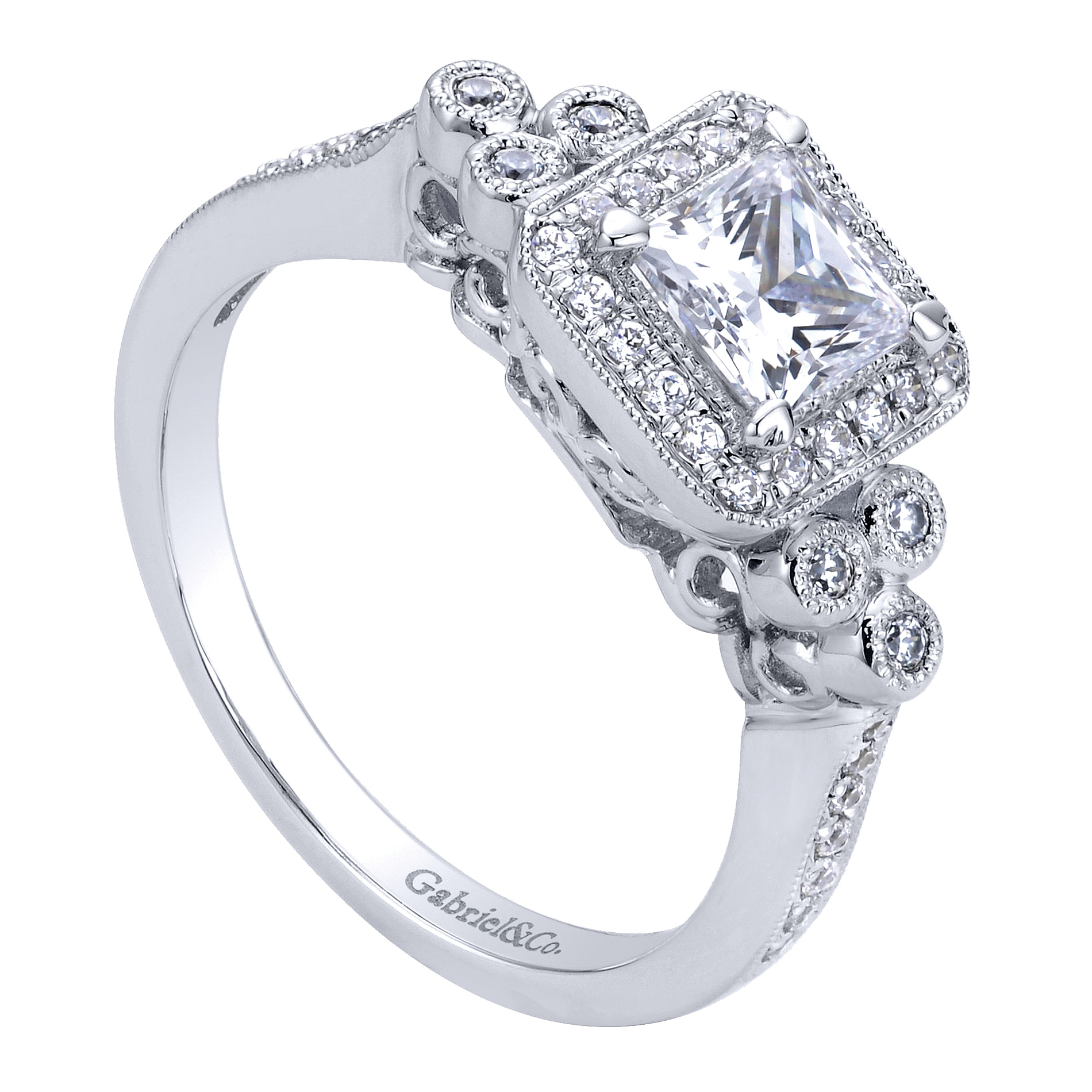 14k White Gold Diamond Halo Engagement Ring angle 3 14k White Gold Diamond Halo Engagement Ring angle 3