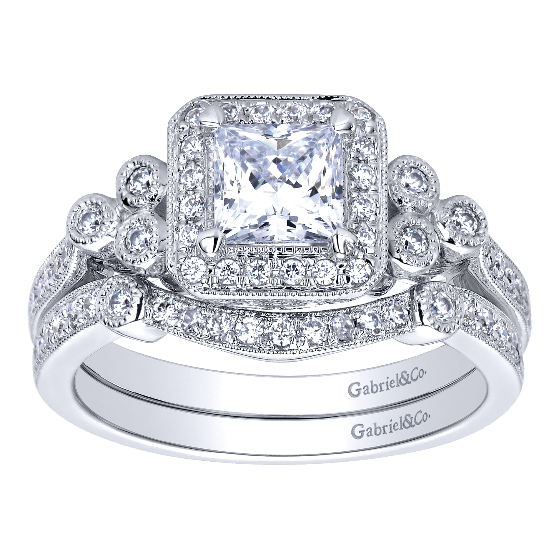 14k White Gold Diamond Halo Engagement Ring angle 4 14k White Gold Diamond Halo Engagement Ring angle 4