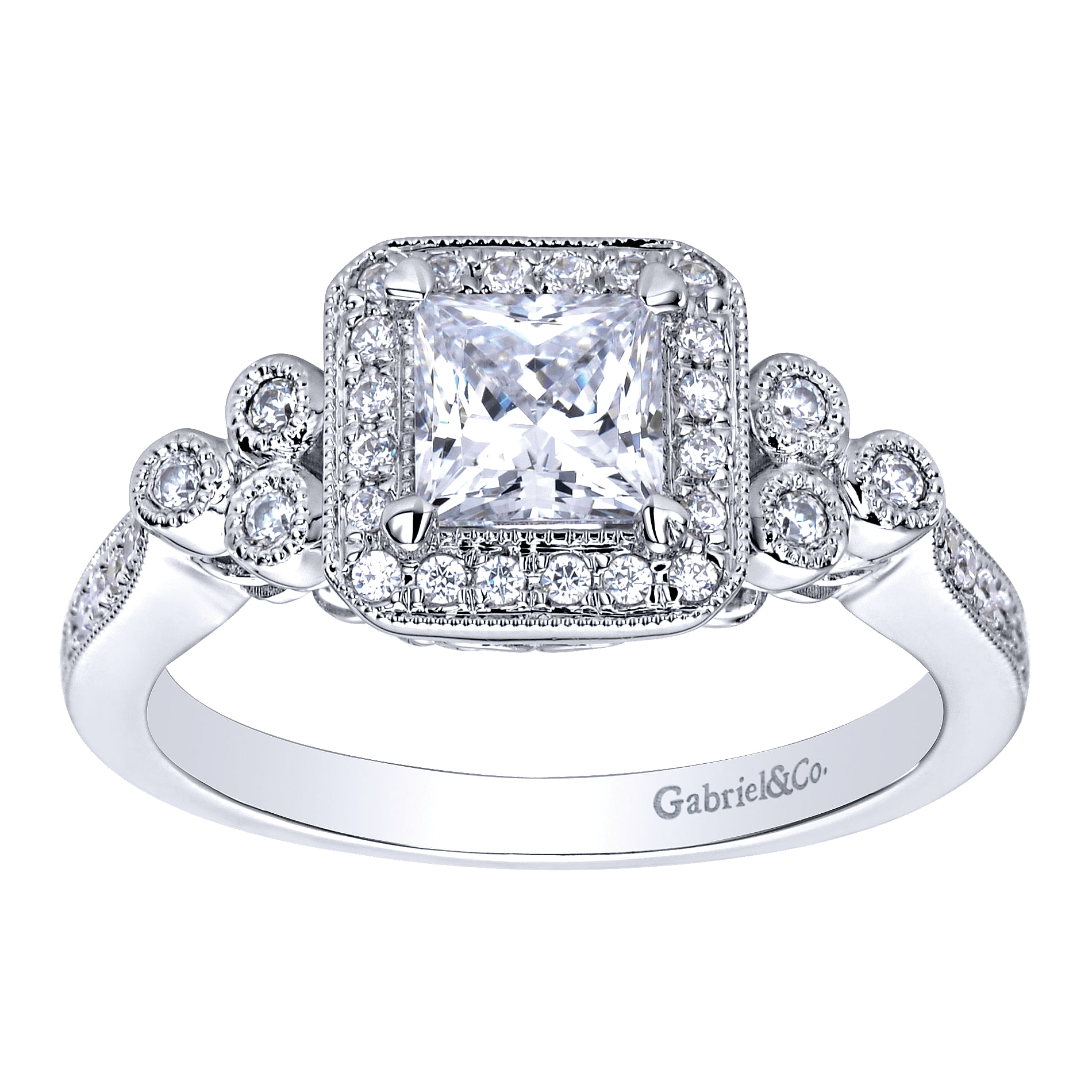 14k White Gold Diamond Halo Engagement Ring angle 5 14k White Gold Diamond Halo Engagement Ring angle 5