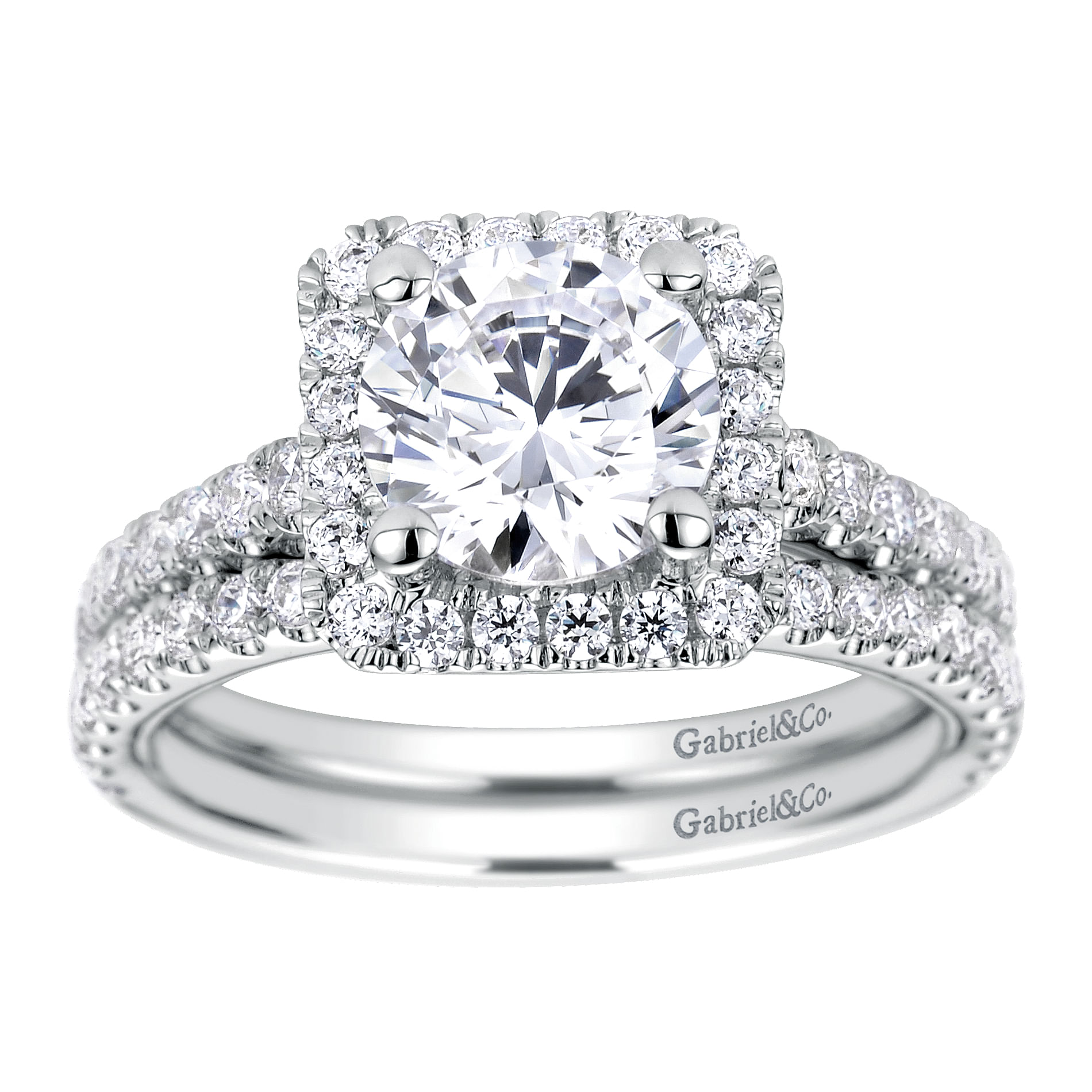 14k White Gold Diamond Halo Engagement Ring angle 4 14k White Gold Diamond Halo Engagement Ring angle 4