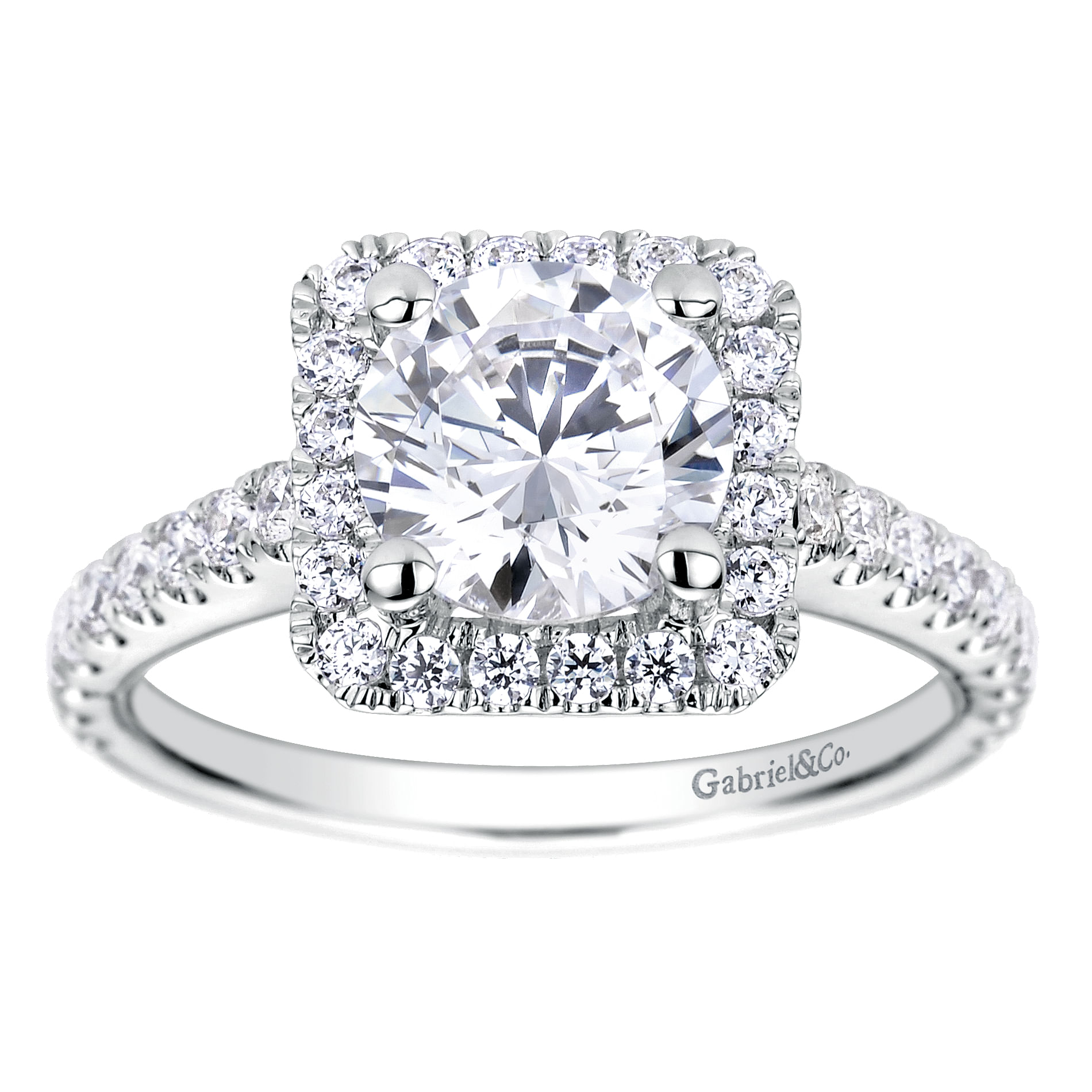 14k White Gold Diamond Halo Engagement Ring angle 5 14k White Gold Diamond Halo Engagement Ring angle 5