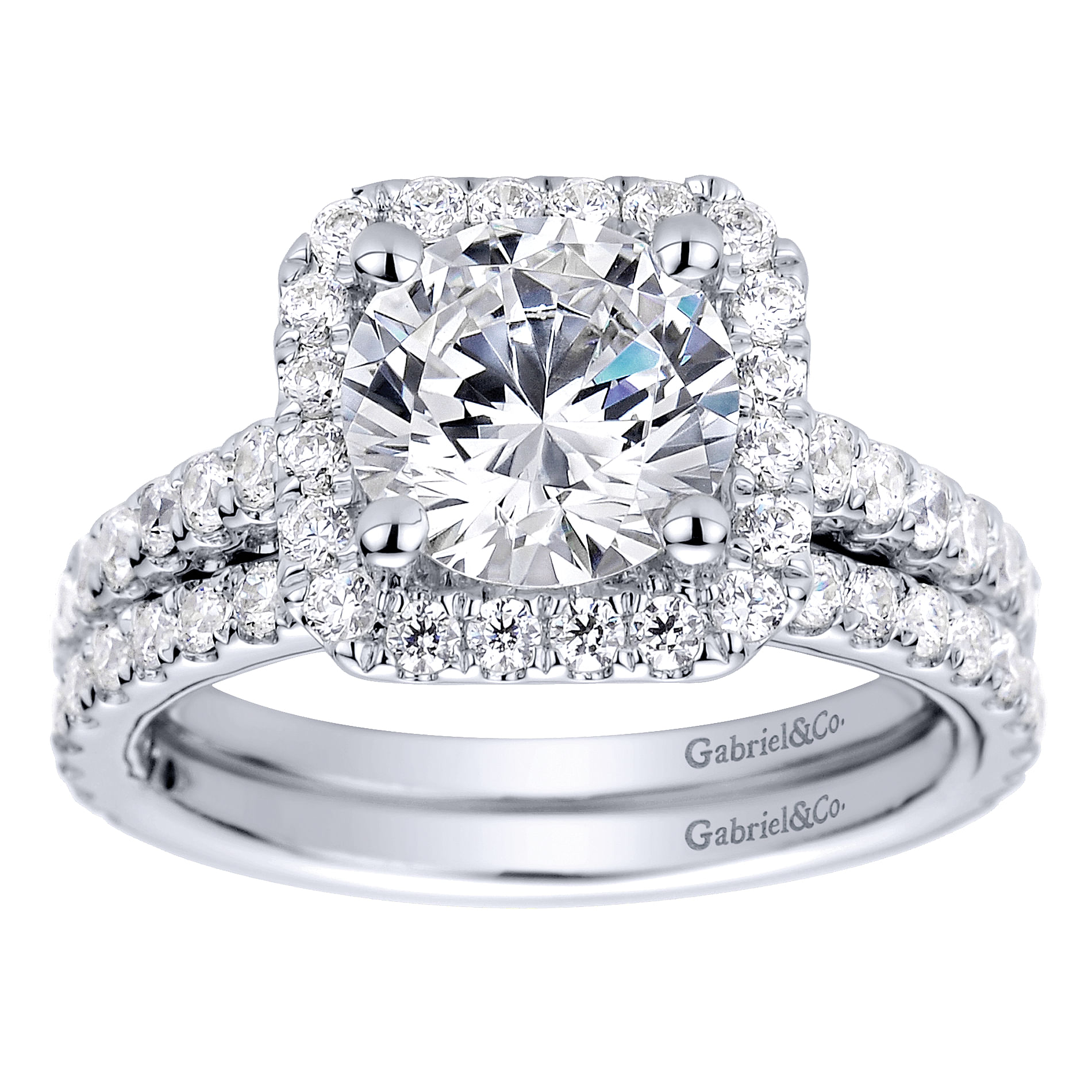 14k White Gold Diamond Halo Engagement Ring angle 4 14k White Gold Diamond Halo Engagement Ring angle 4