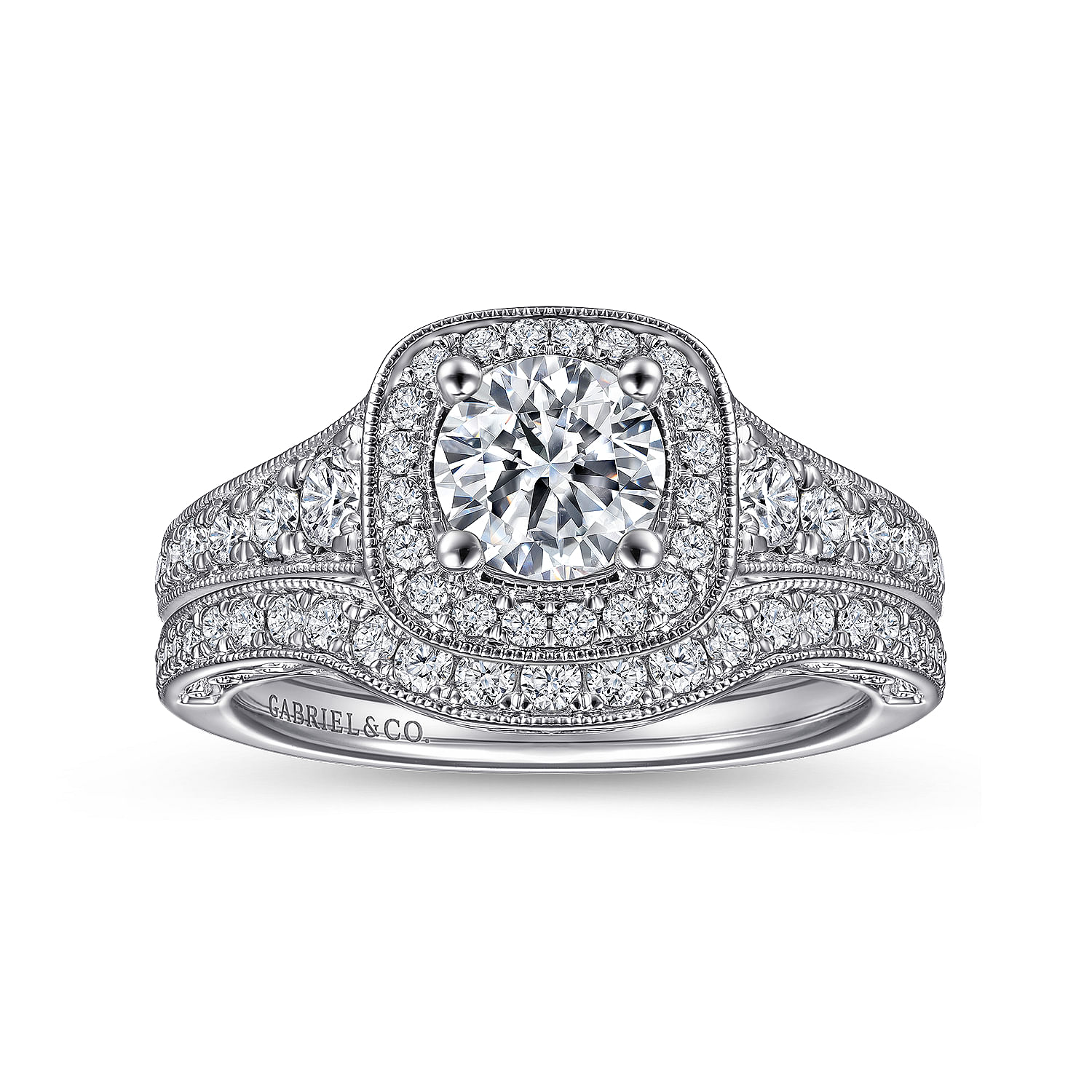 14k White Gold Diamond Halo Engagement Ring angle 4 14k White Gold Diamond Halo Engagement Ring angle 4