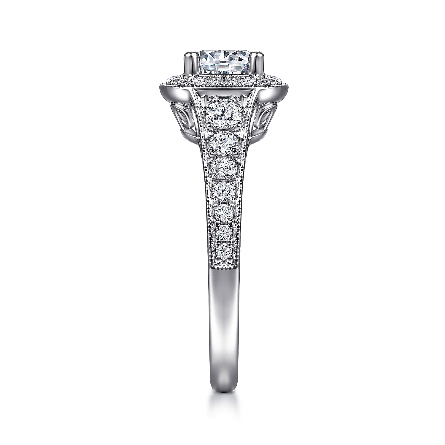 14k White Gold Diamond Halo Engagement Ring angle 5 14k White Gold Diamond Halo Engagement Ring angle 5