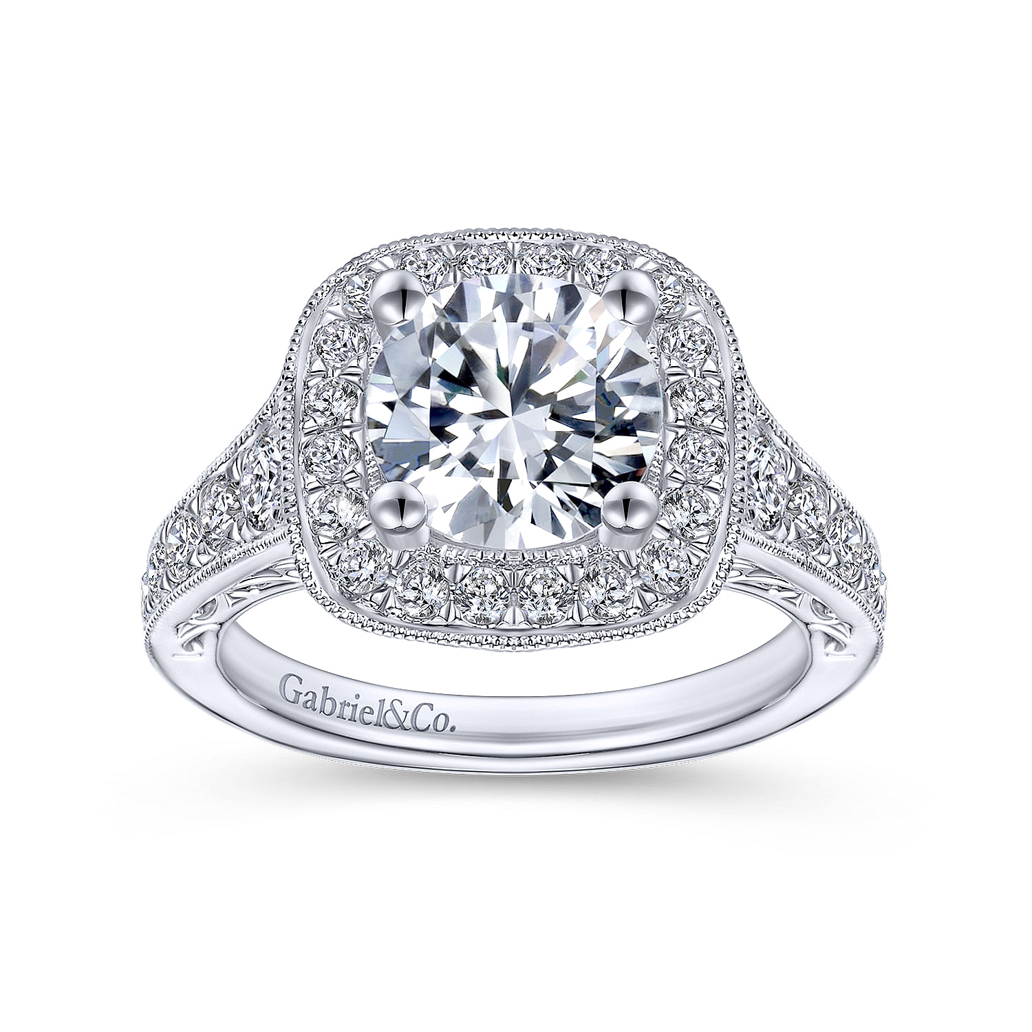 14k White Gold Diamond Halo Engagement Ring angle 5 14k White Gold Diamond Halo Engagement Ring angle 5