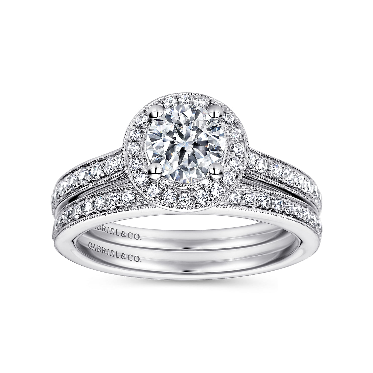 14k White Gold Diamond Halo Engagement Ring angle 4 14k White Gold Diamond Halo Engagement Ring angle 4
