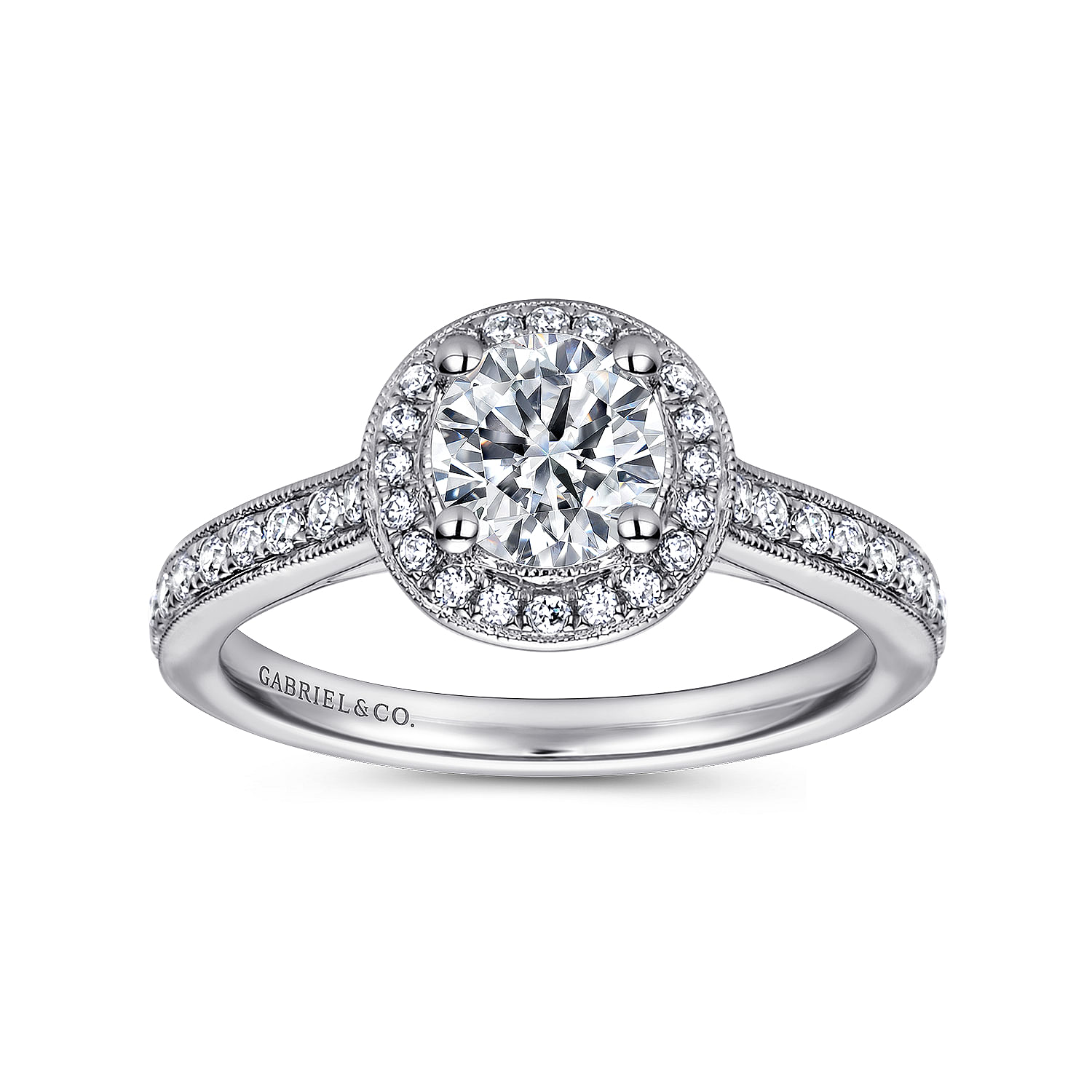 14k White Gold Diamond Halo Engagement Ring angle 5 14k White Gold Diamond Halo Engagement Ring angle 5