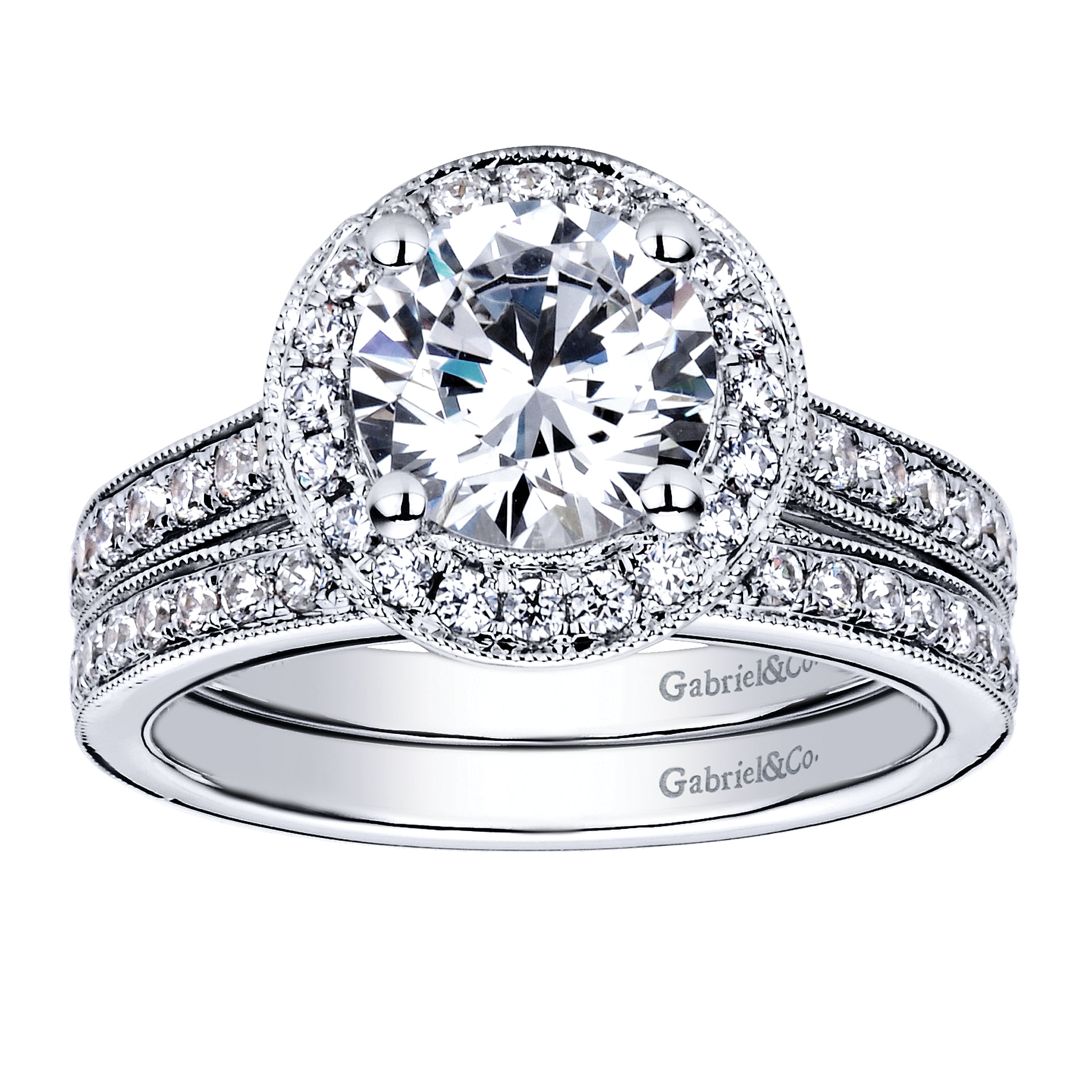 14k White Gold Diamond Halo Engagement Ring angle 4 14k White Gold Diamond Halo Engagement Ring angle 4
