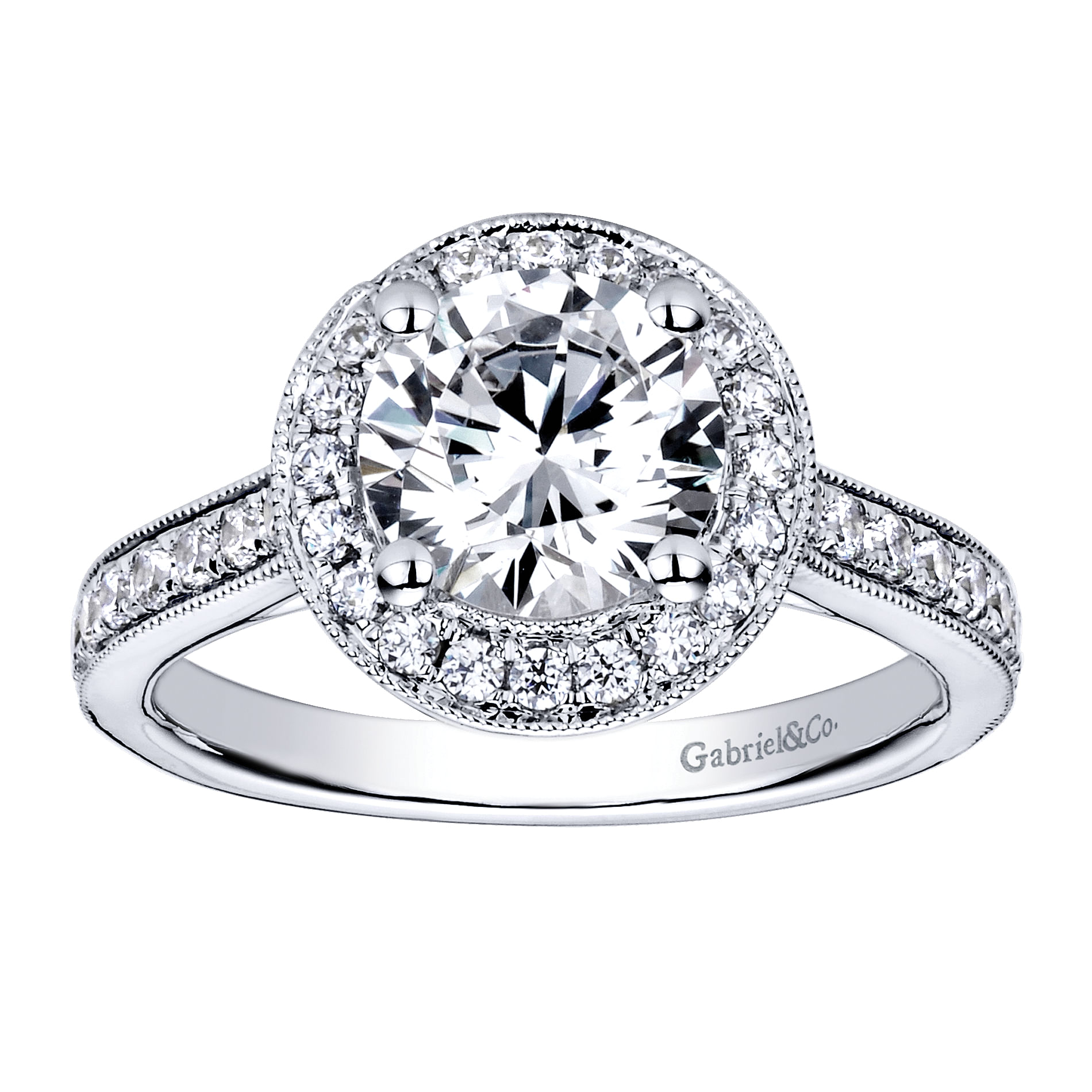 14k White Gold Diamond Halo Engagement Ring angle 5 14k White Gold Diamond Halo Engagement Ring angle 5