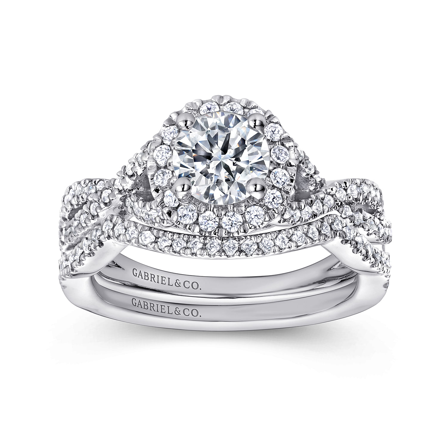 14k White Gold Diamond Halo Engagement Ring angle 4 14k White Gold Diamond Halo Engagement Ring angle 4