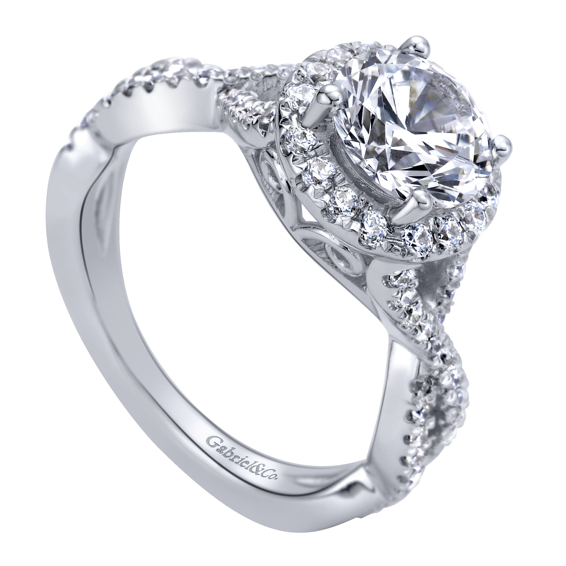 14k White Gold Diamond Halo Engagement Ring angle 3 14k White Gold Diamond Halo Engagement Ring angle 3