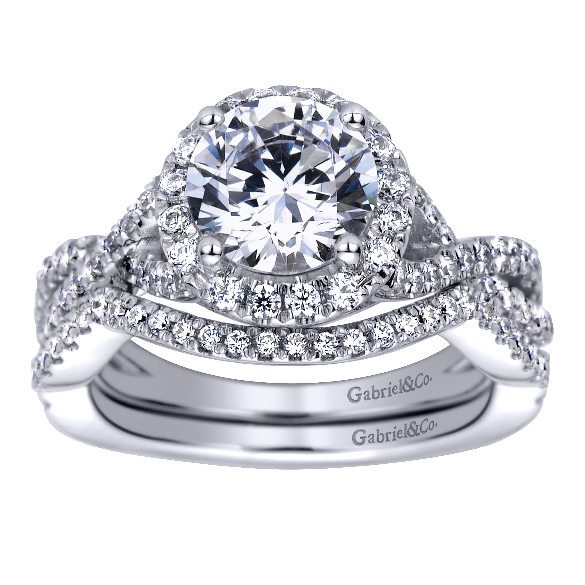 14k White Gold Diamond Halo Engagement Ring angle 4 14k White Gold Diamond Halo Engagement Ring angle 4