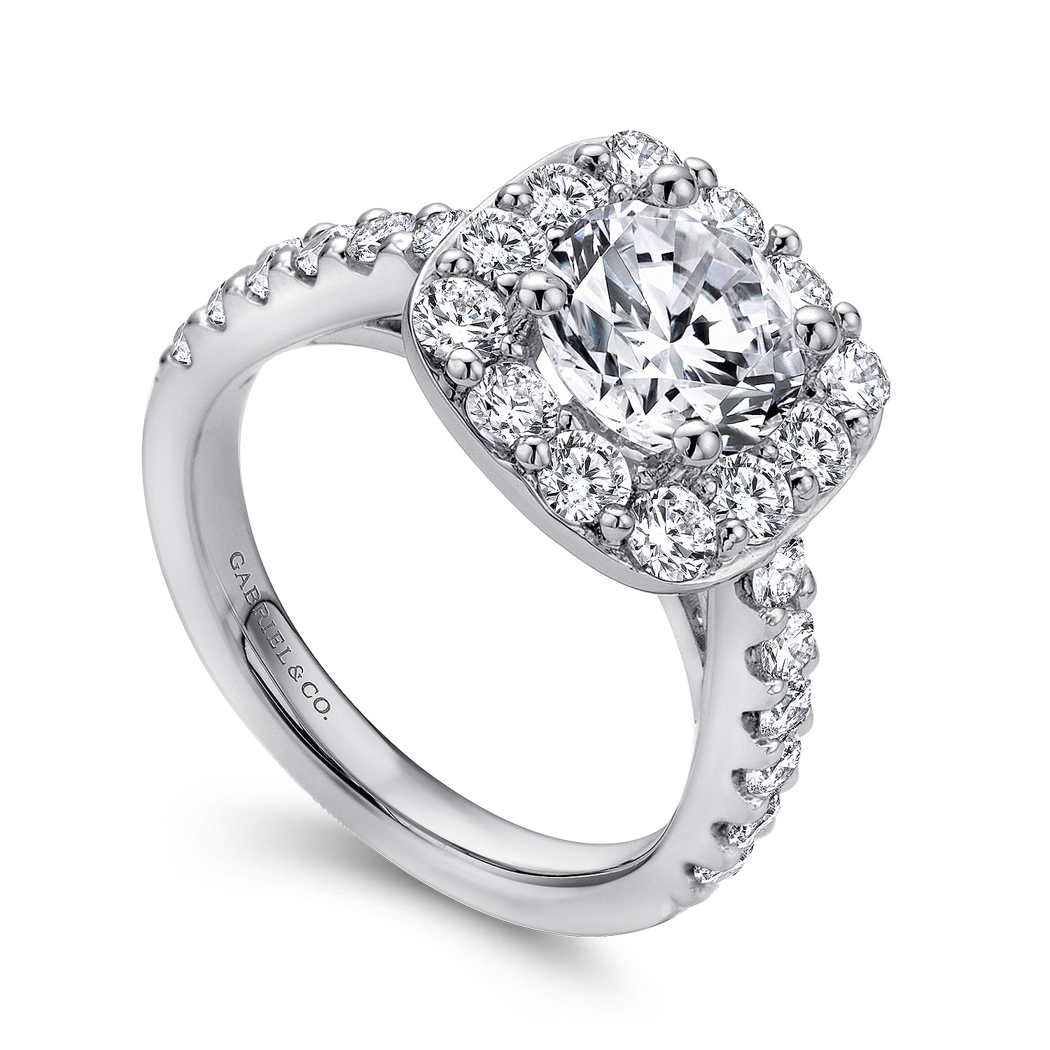 14k White Gold Diamond Halo Engagement Ring angle 3 14k White Gold Diamond Halo Engagement Ring angle 3