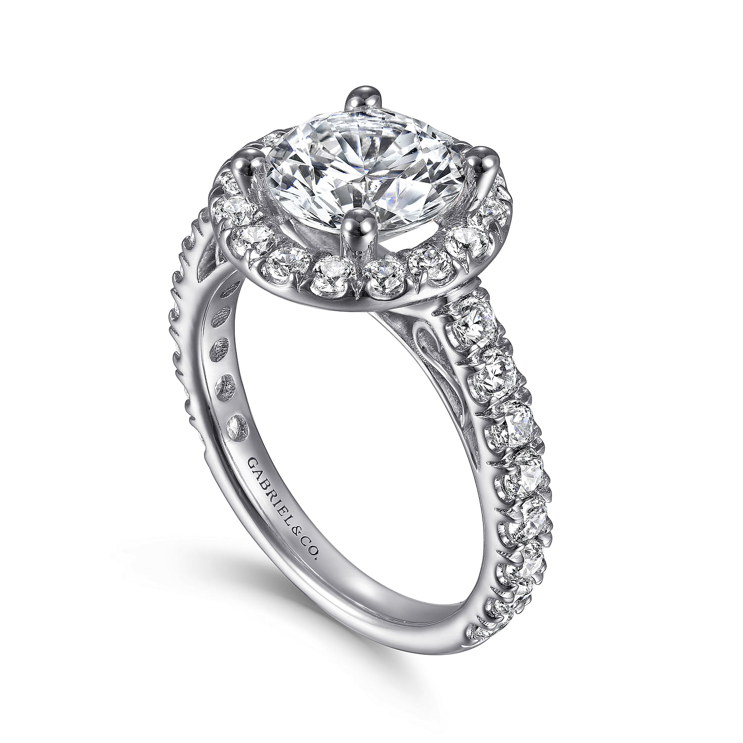 14k White Gold Diamond Halo Engagement Ring angle 3 14k White Gold Diamond Halo Engagement Ring angle 3