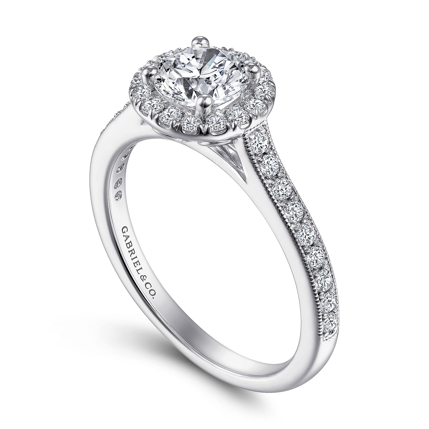 14k White Gold Diamond Halo Engagement Ring angle 3 14k White Gold Diamond Halo Engagement Ring angle 3