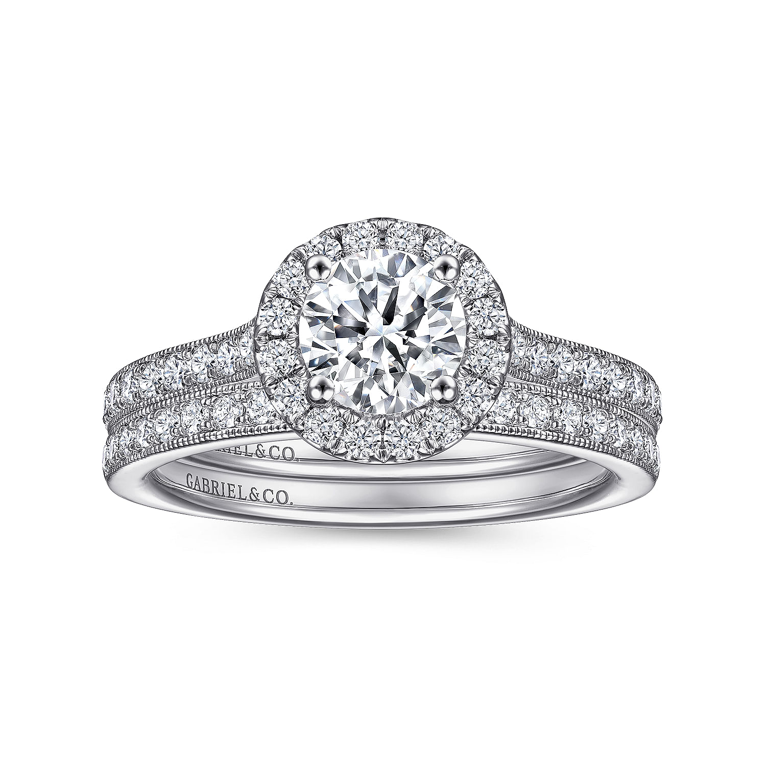 14k White Gold Diamond Halo Engagement Ring angle 4 14k White Gold Diamond Halo Engagement Ring angle 4