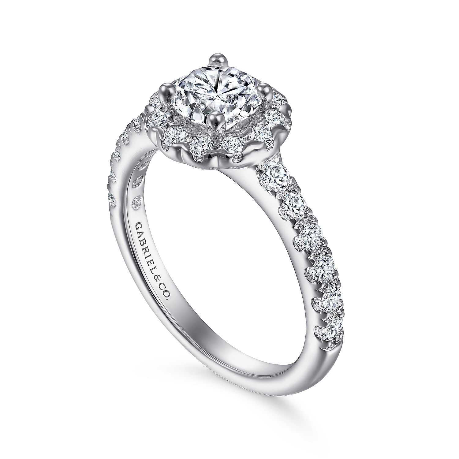14k White Gold Diamond Halo Engagement Ring angle 3 14k White Gold Diamond Halo Engagement Ring angle 3