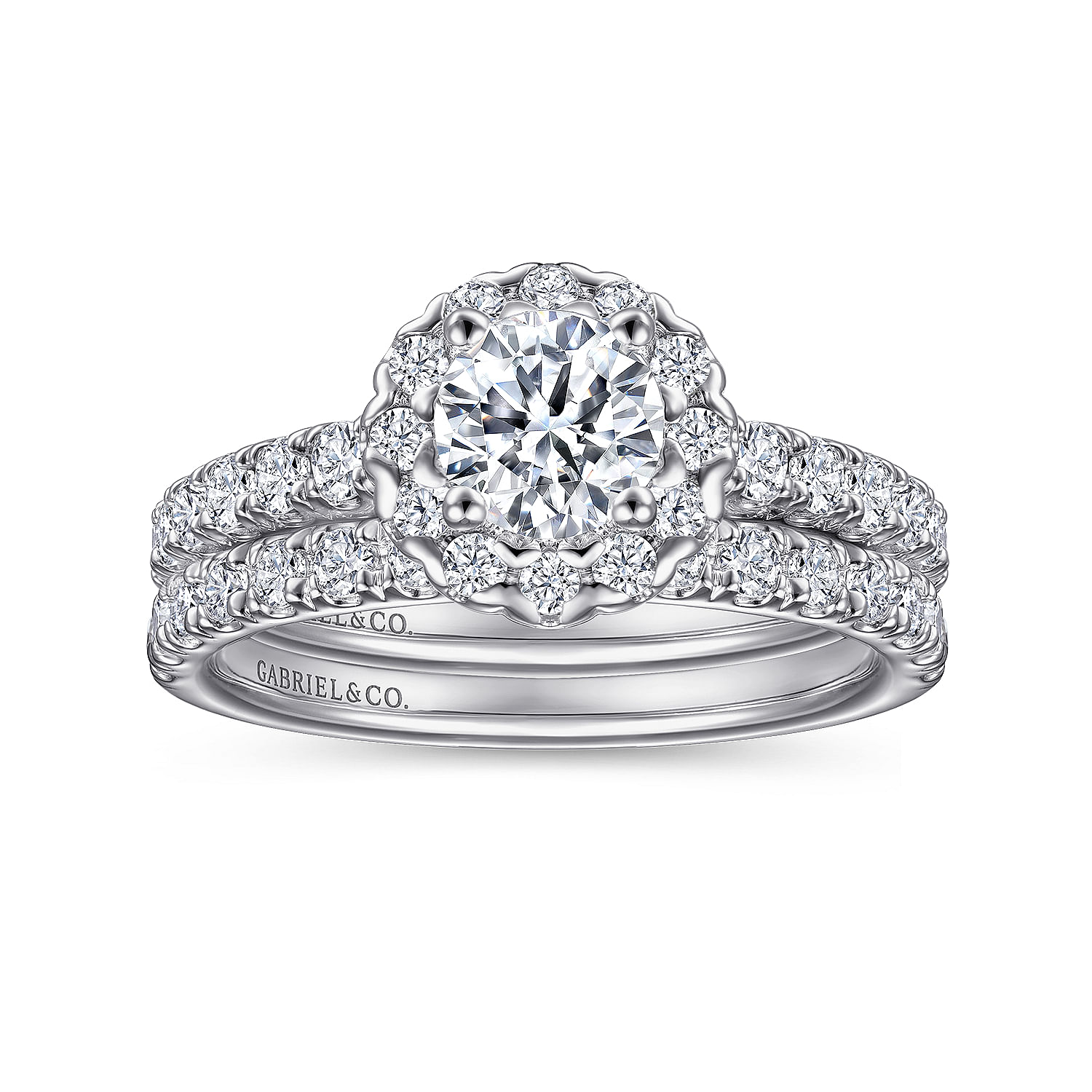 14k White Gold Diamond Halo Engagement Ring angle 4 14k White Gold Diamond Halo Engagement Ring angle 4