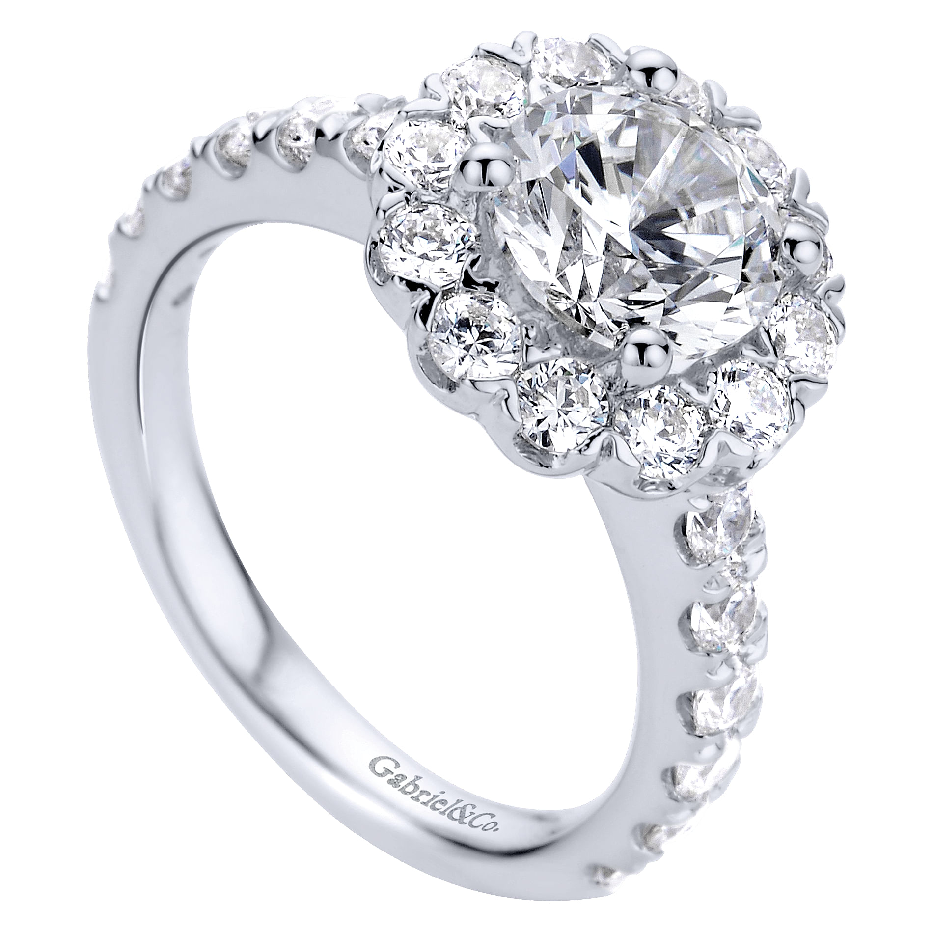 14k White Gold Diamond Halo Engagement Ring angle 3 14k White Gold Diamond Halo Engagement Ring angle 3
