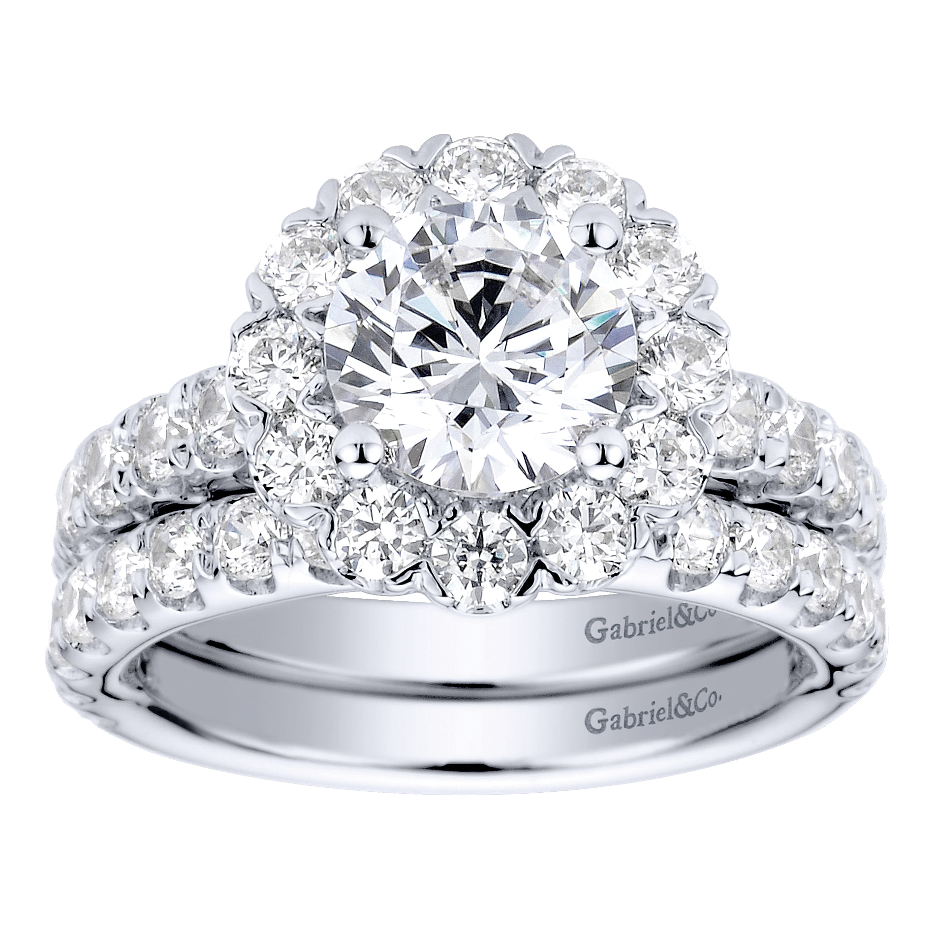 14k White Gold Diamond Halo Engagement Ring angle 4 14k White Gold Diamond Halo Engagement Ring angle 4