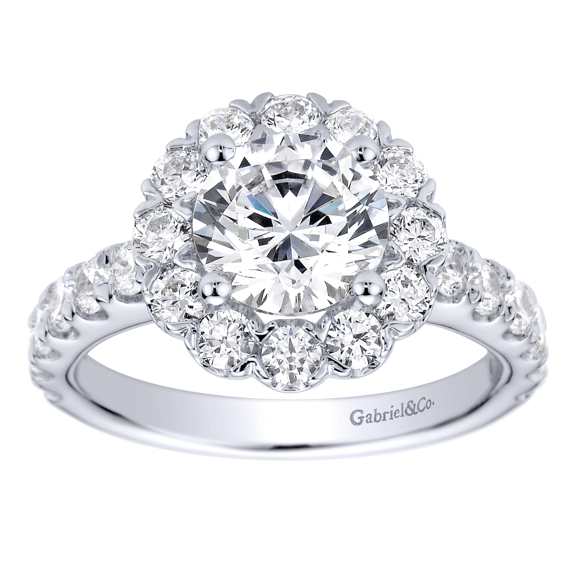 14k White Gold Diamond Halo Engagement Ring angle 5 14k White Gold Diamond Halo Engagement Ring angle 5