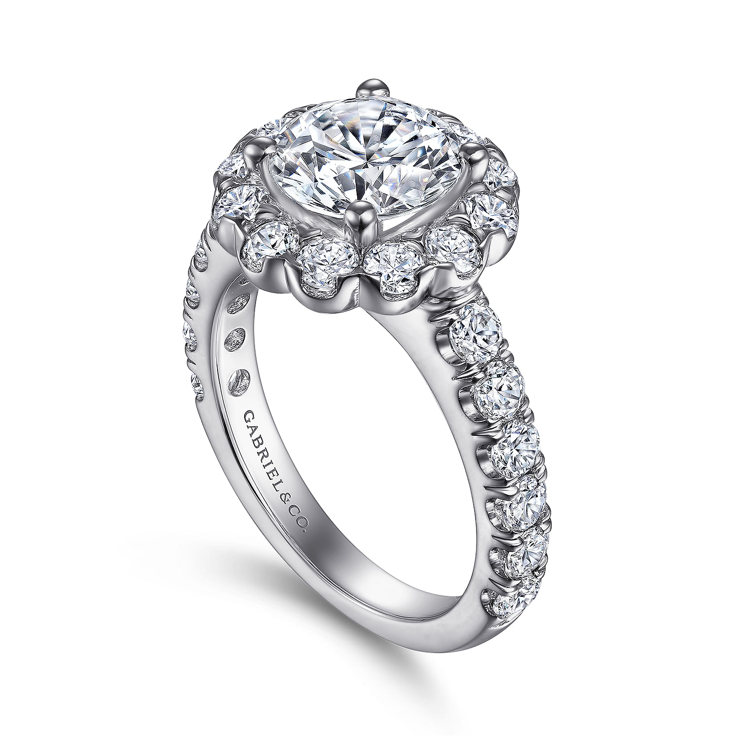 14k White Gold Diamond Halo Engagement Ring angle 3 14k White Gold Diamond Halo Engagement Ring angle 3