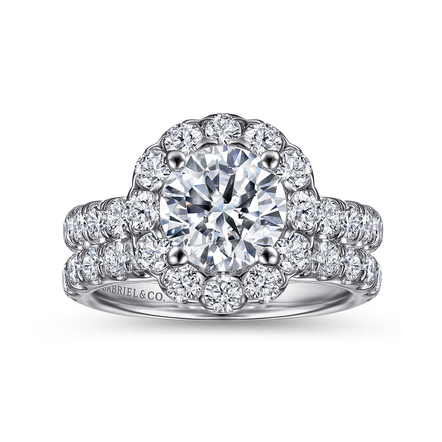 14k White Gold Diamond Halo Engagement Ring angle 4 14k White Gold Diamond Halo Engagement Ring angle 4