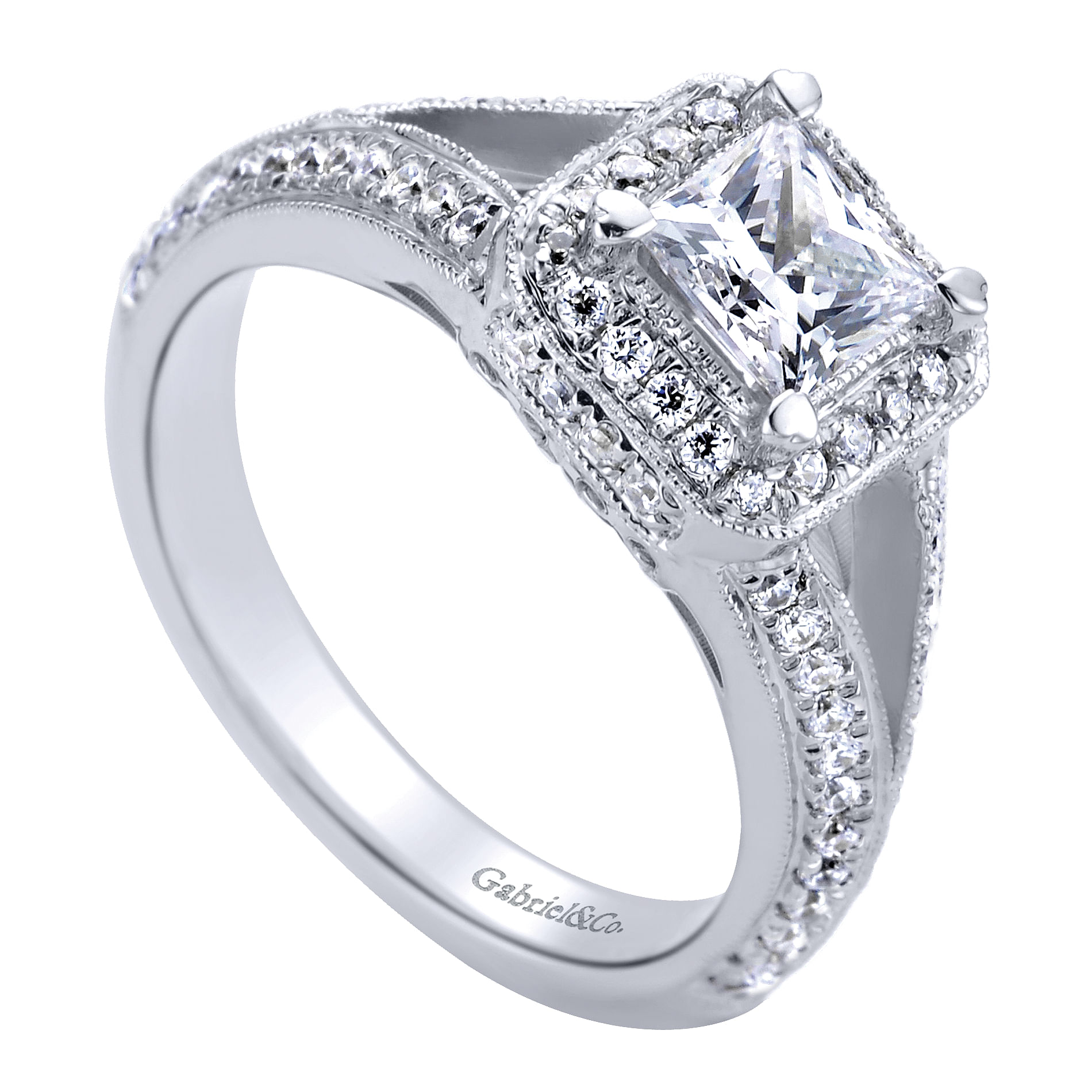 14k White Gold Diamond Halo Engagement Ring angle 3 14k White Gold Diamond Halo Engagement Ring angle 3