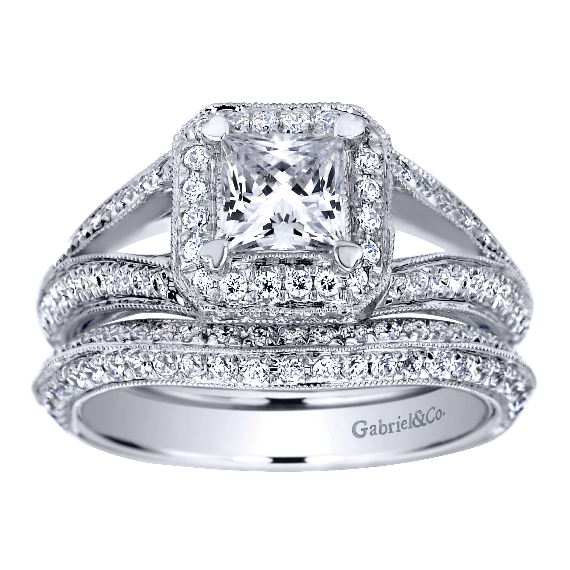 14k White Gold Diamond Halo Engagement Ring angle 4 14k White Gold Diamond Halo Engagement Ring angle 4